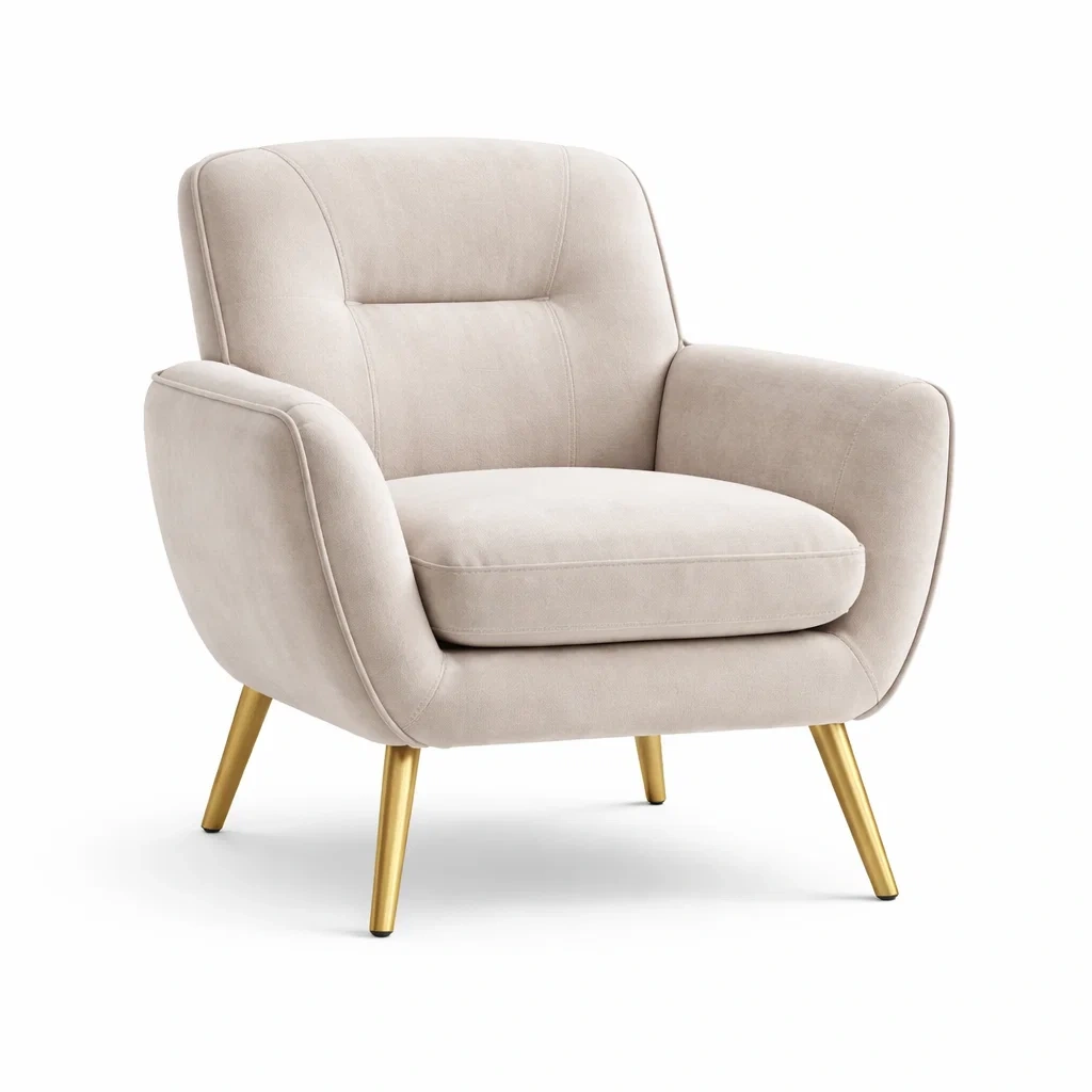Fauteuil en tissu polyester beige avec pieds en métal-HOME trovez
