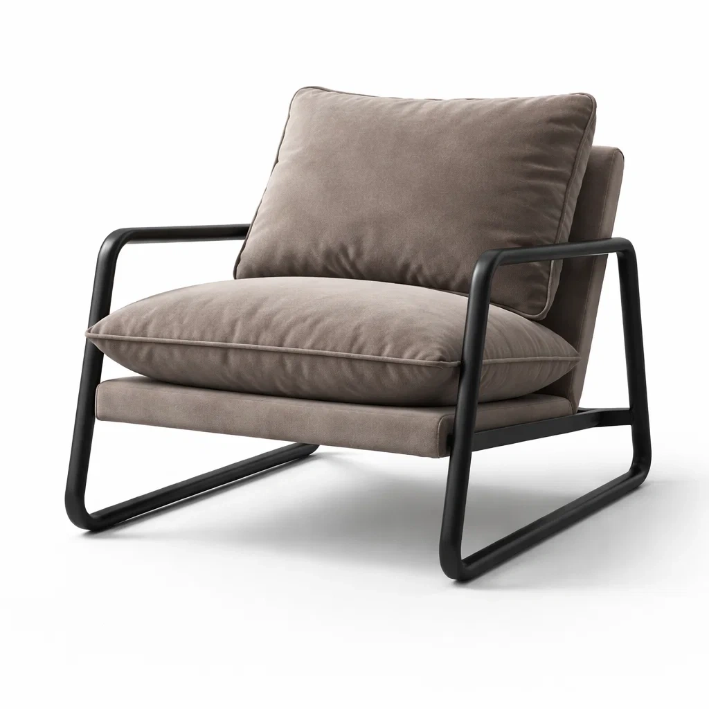 Fauteuil en métal et tissu polyester marron-HOME trovez