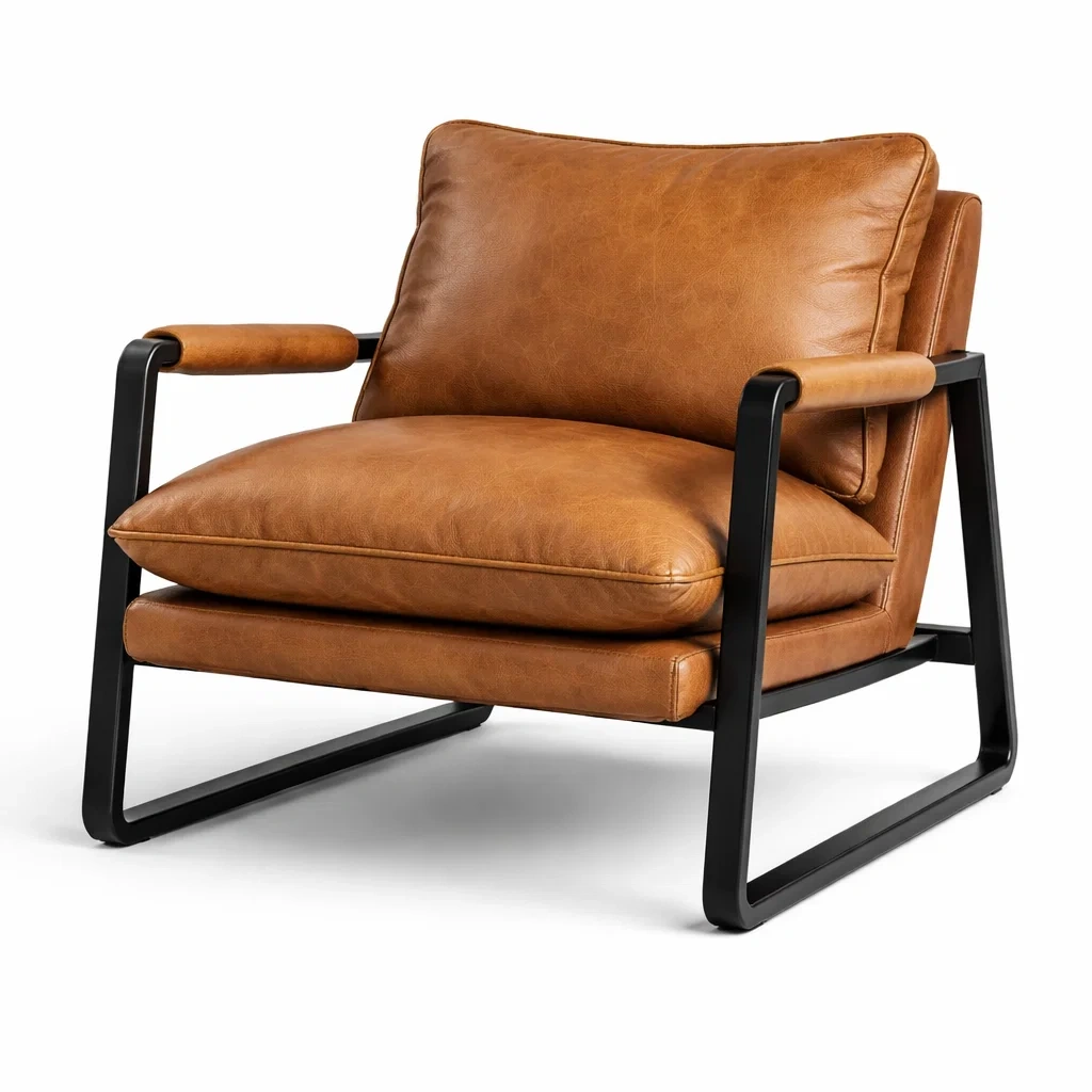 Fauteuil en cuir synthétique marron avec cadre en acier-HOME trovez