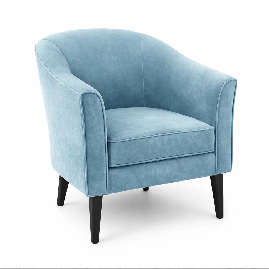 Fauteuil en tissu polyester bleu avec pieds en bois noir-HOME trovez