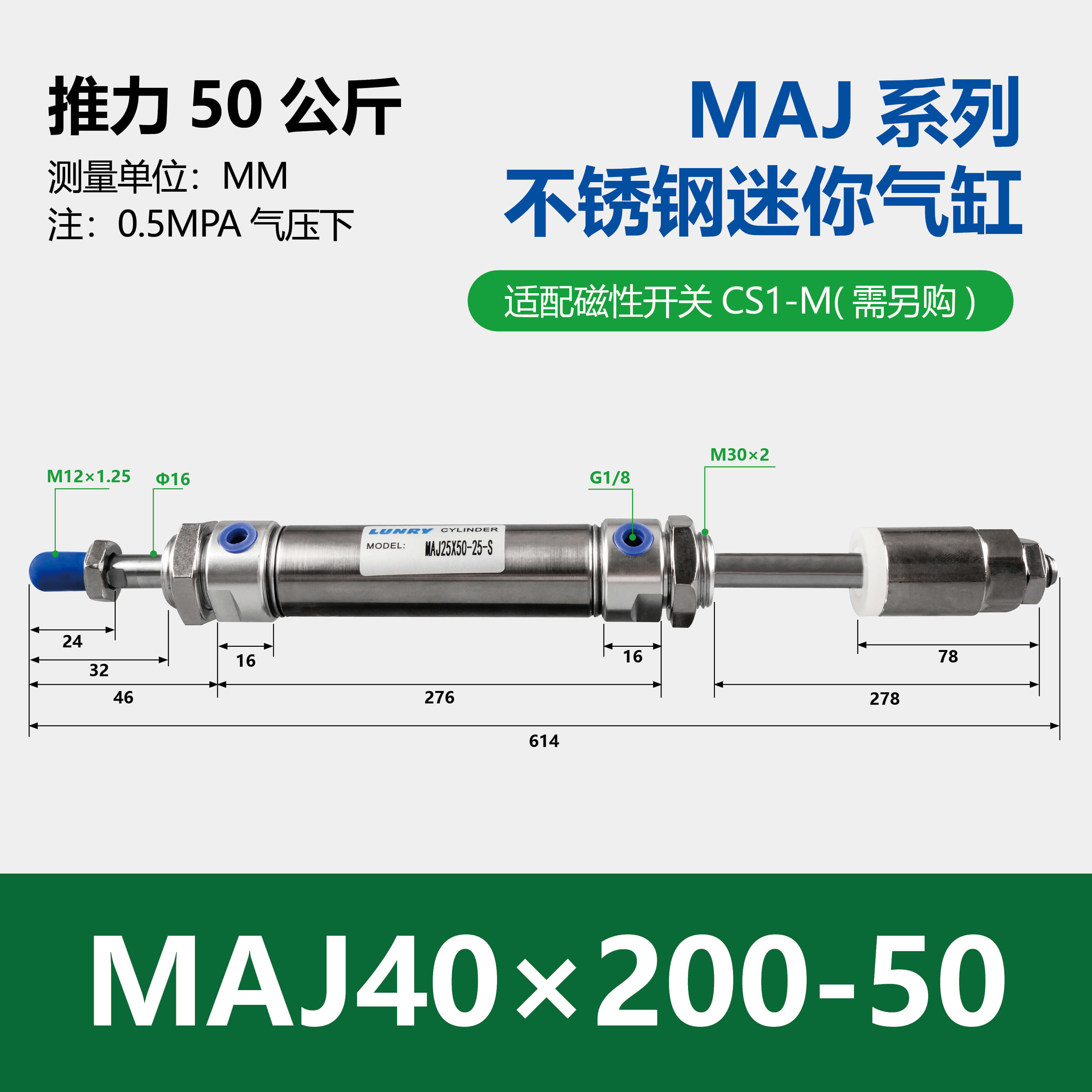 MAJ Double Rod Adjustable Stainless Steel Mini Cylinder