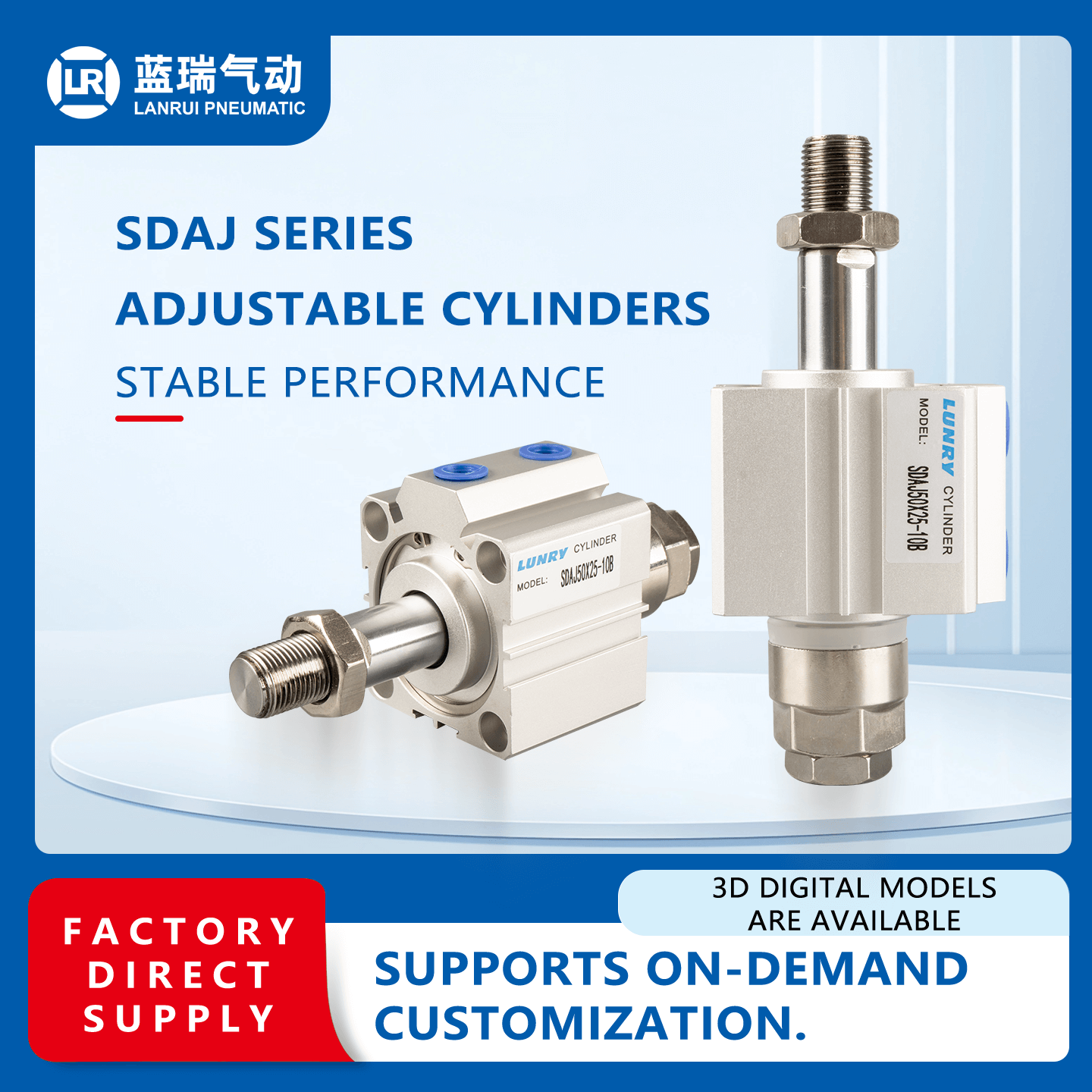SDAJ Compact Pneumatic Cylinder with Adjustable Stroke