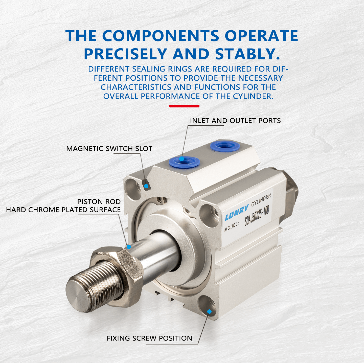 SDAJ Compact Pneumatic Cylinder with Adjustable Stroke
