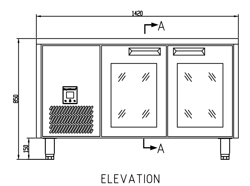 Glacian BCG61420 Slimline 660mm Deep 2 Door Glass Underbench Fridge