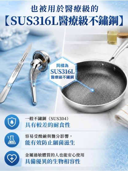 【拒絕特氟龍致癌物】醫療級無塗層精鋼煎鍋