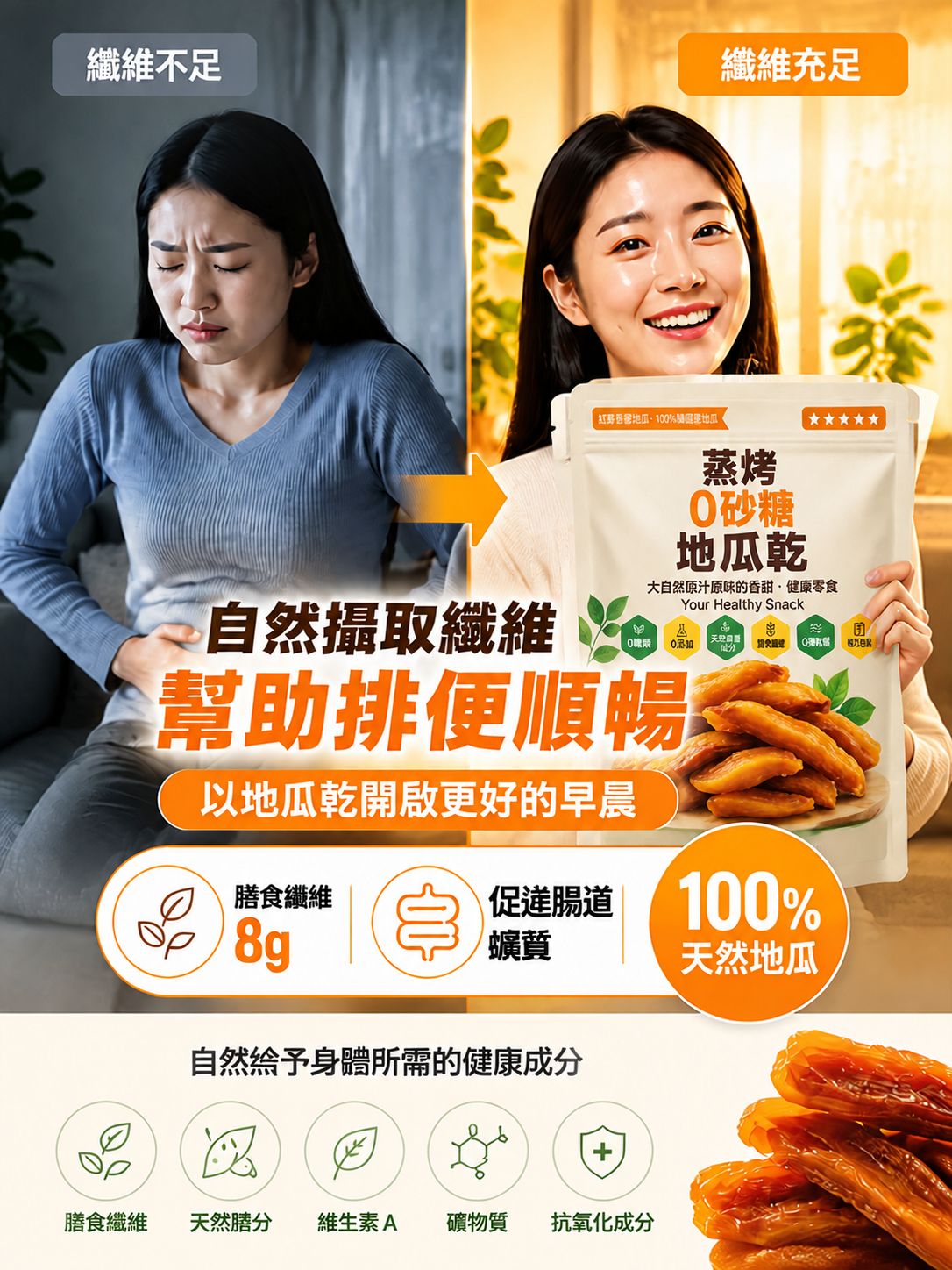 【緩解便秘】瘦身帶皮不加糖地瓜乾