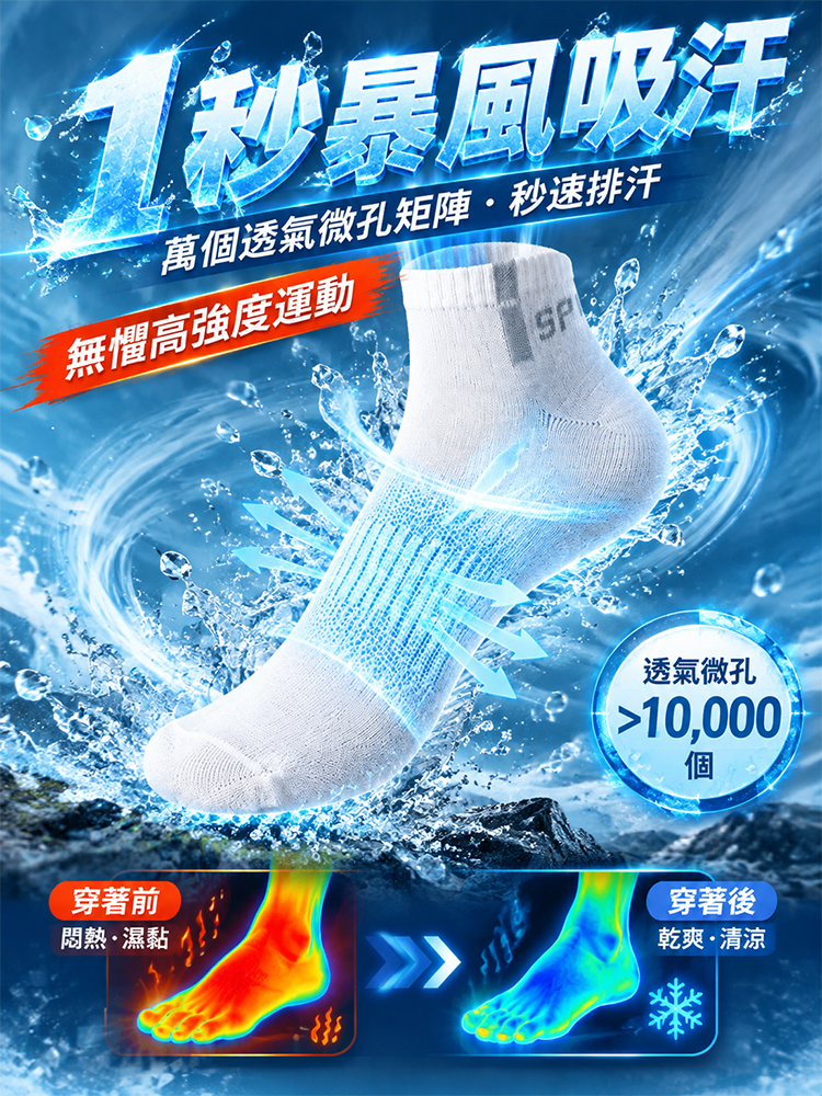 防臭抑制菌中筒純色襪男