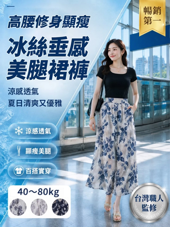 冰絲垂感復古裙褲