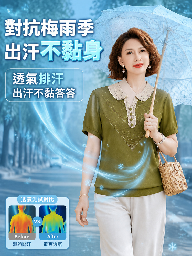 燙鑽翻領氣質短袖