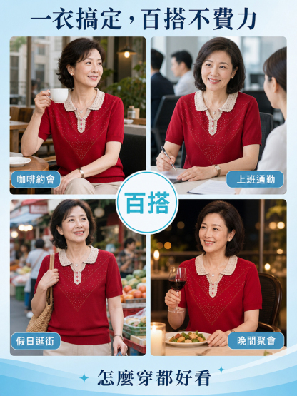燙鑽翻領氣質短袖