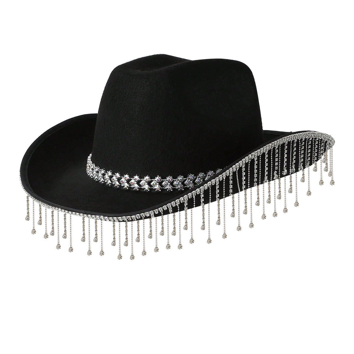 Adjustable Rhinestone Cowboy Hat with Tassels