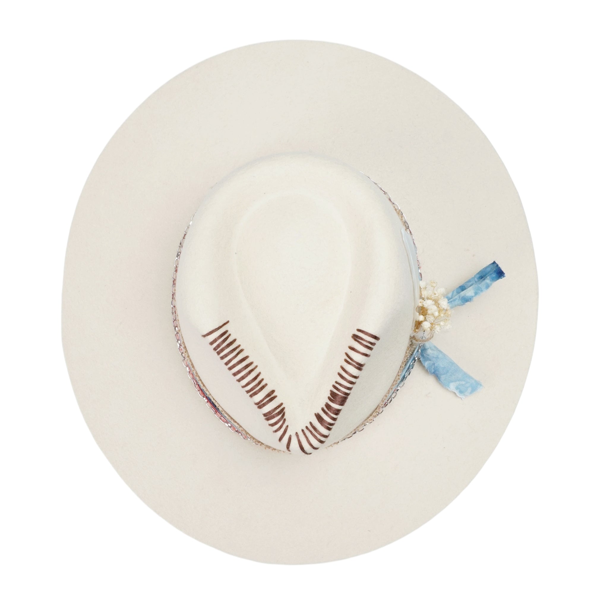 Teardrop Fedora - Off-White with Stitched Crown