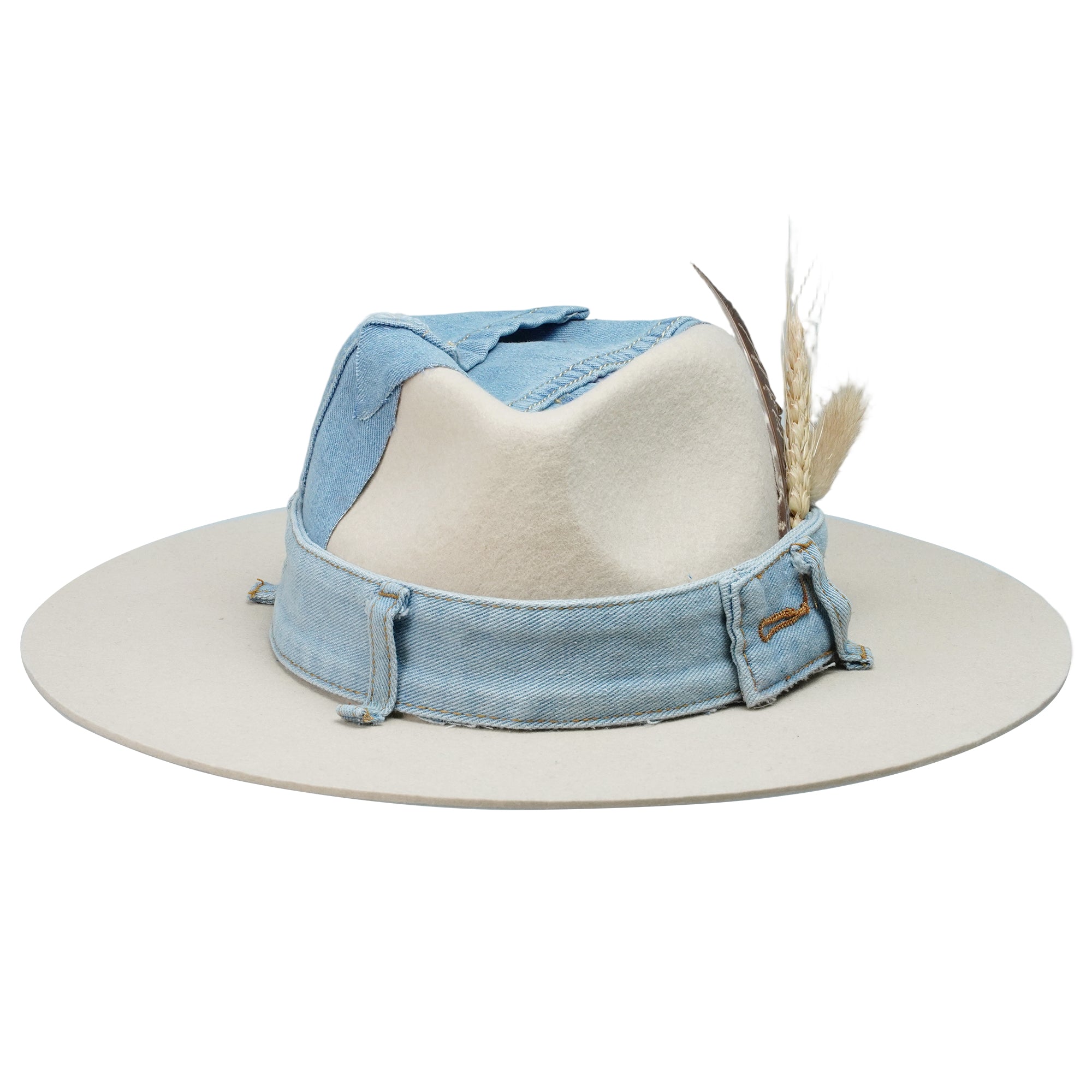 Classic Teardrop Crown - Cream with Denim & Feathers
