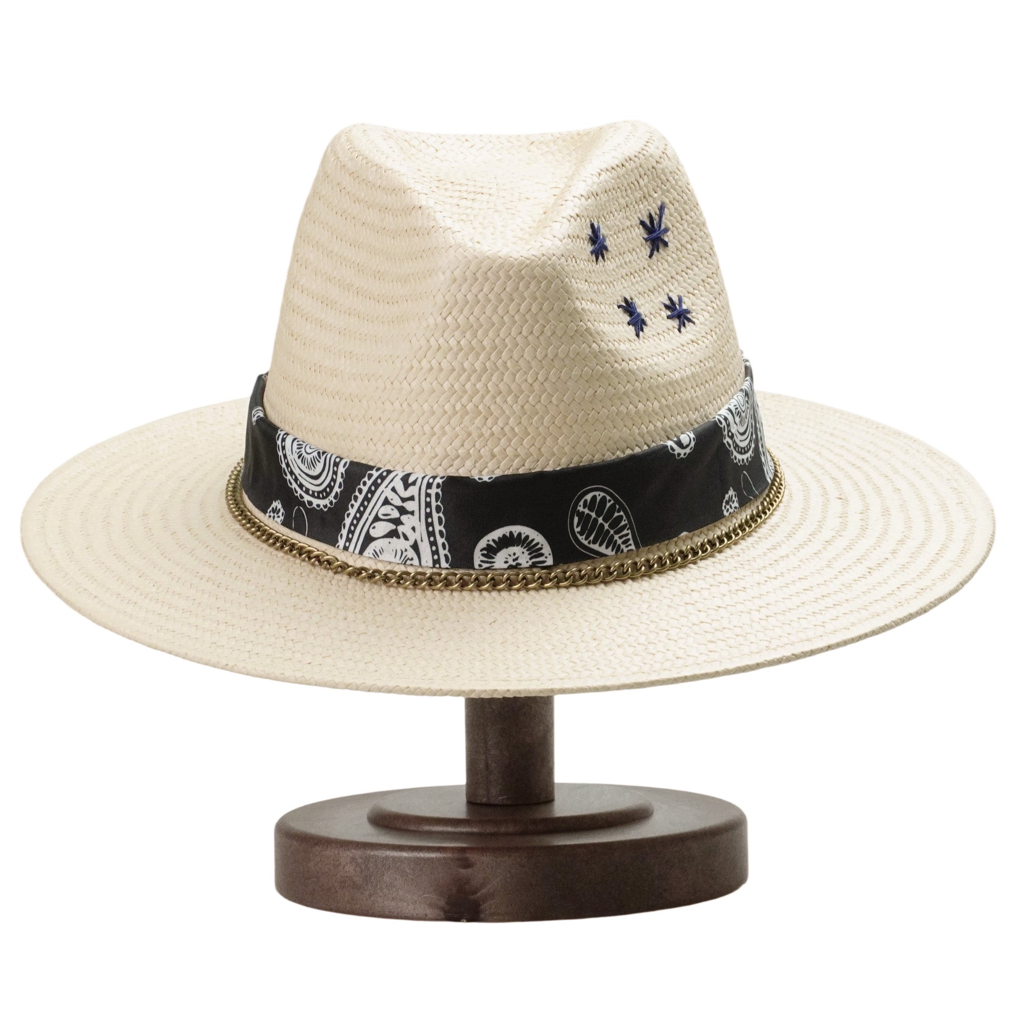 Beige Straw Hat - Classic Teardrop with Brass Chain Accent