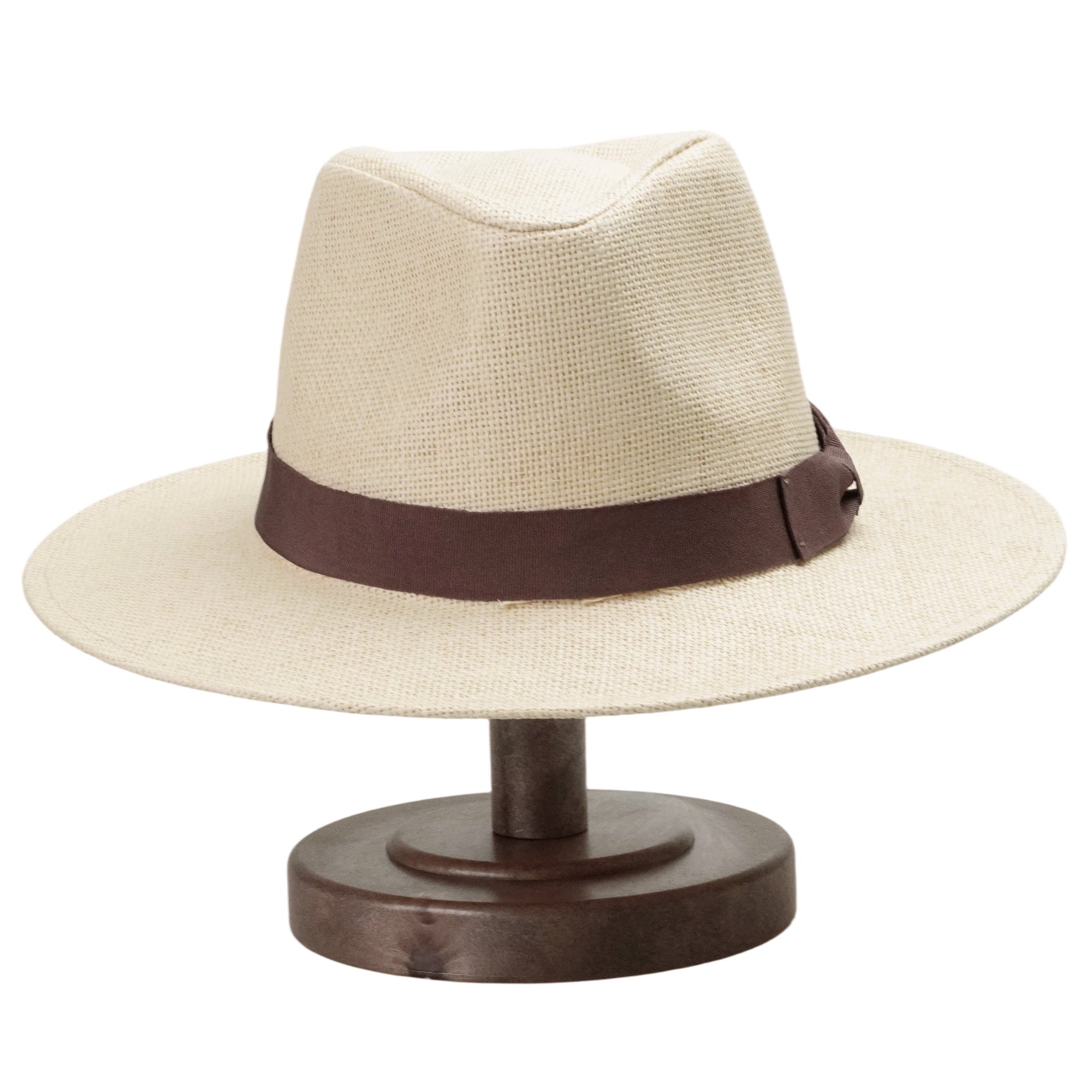 Off-White Straw Hat with Simple Brown Bow Band