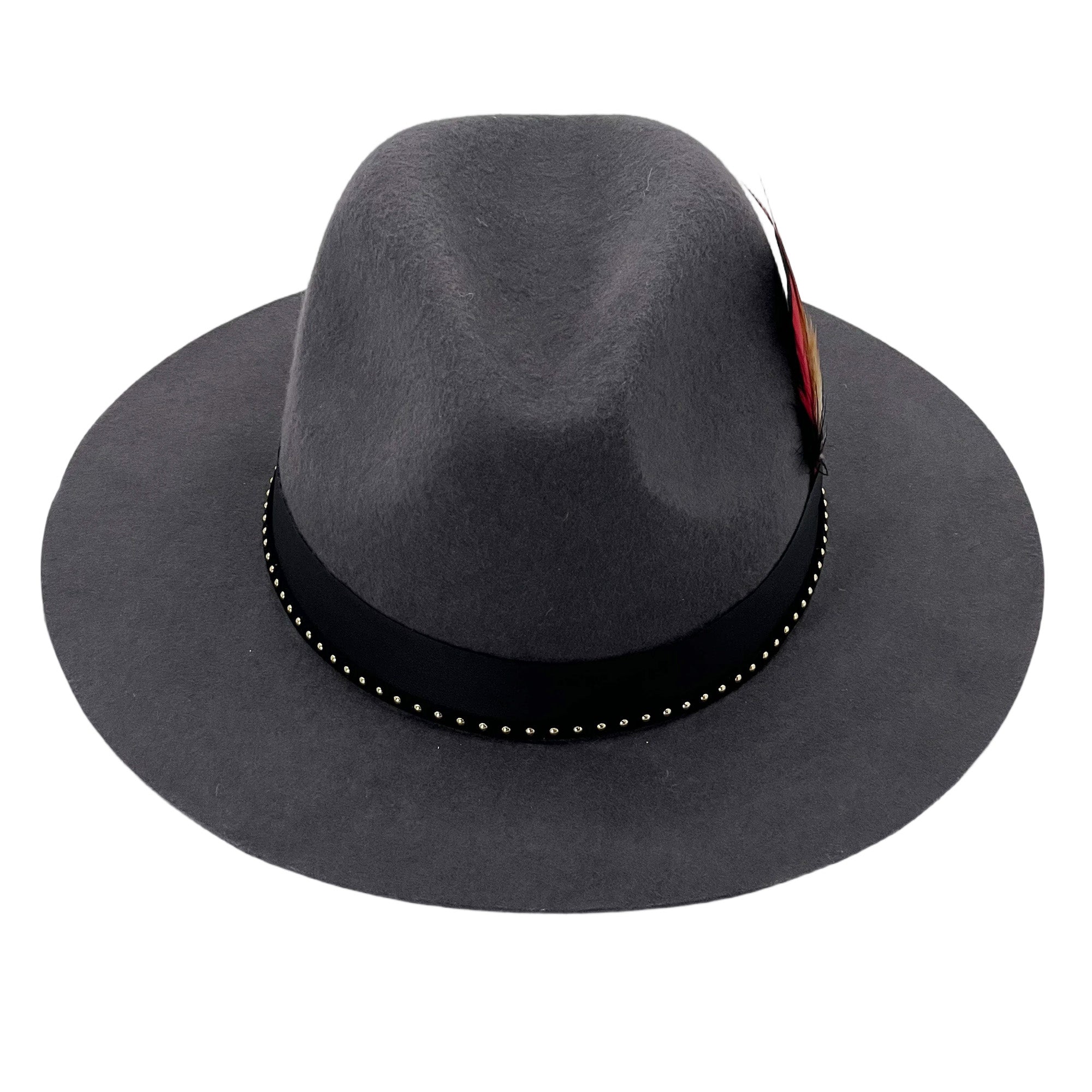 Deep Gray Wide-Brim – Bright Feather Accent