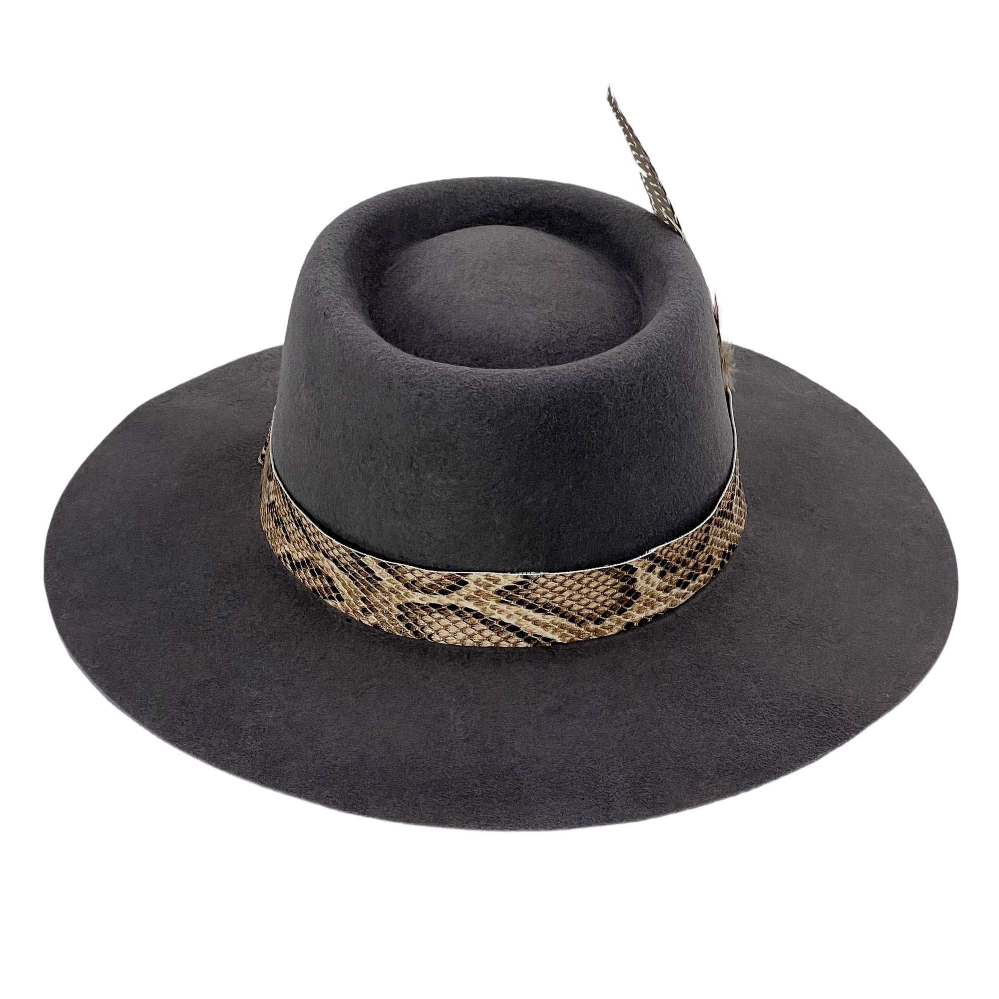 Deep Gray Gambler Hat – Custom Feather