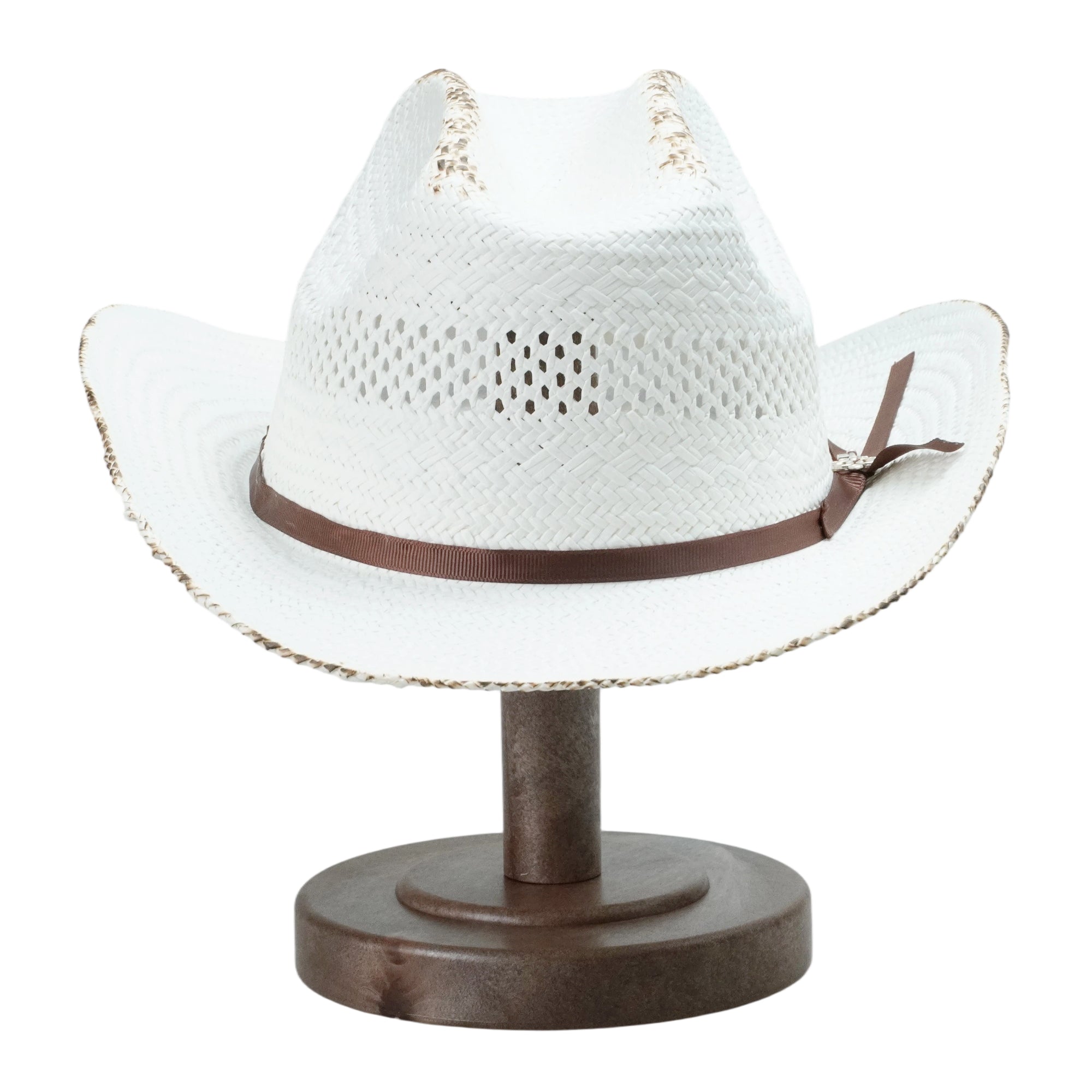 White Straw Hat with Gold Key Charm & Thin Band