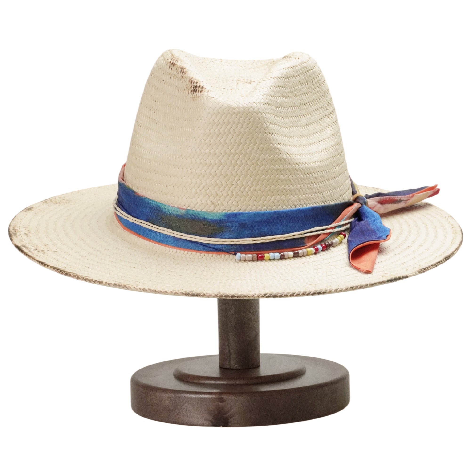 Teardrop Fedora - Beige with Vibrant Ribbon & Burnt Accent