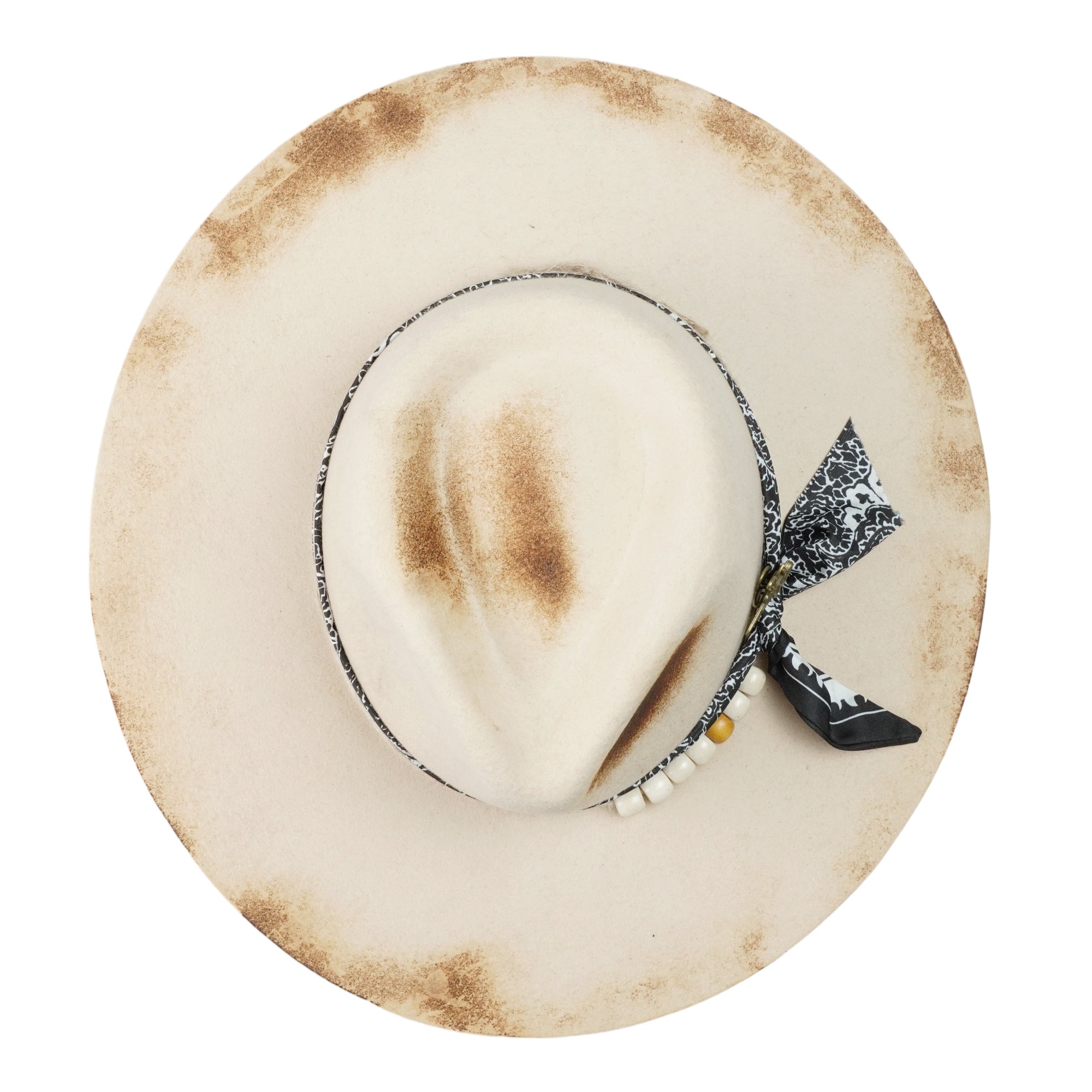 Straight-Brim Felt Hat – Beaded Band, Vintage Metal Pin