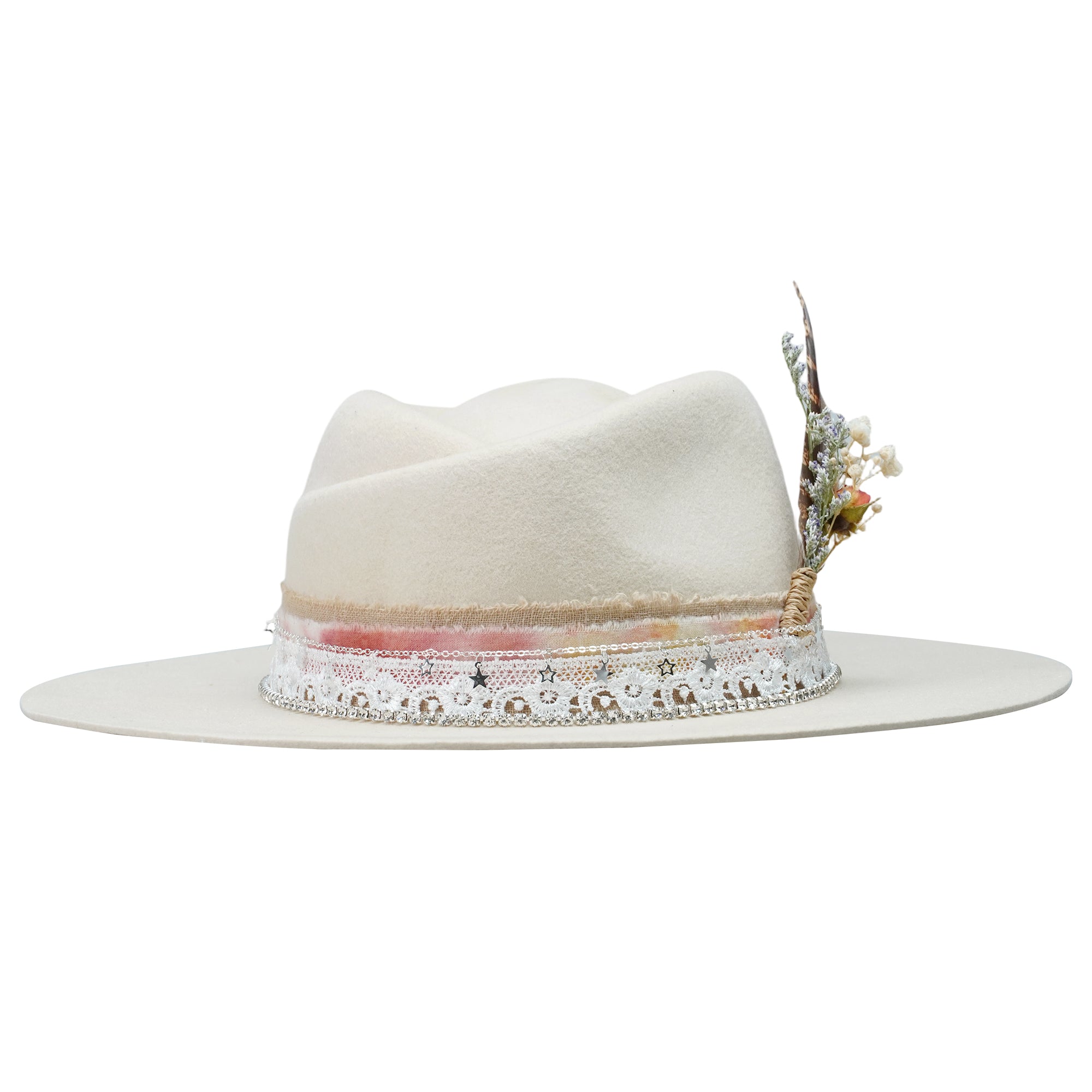 Classic Rose Crown - Cream with Star Chain & Feathers