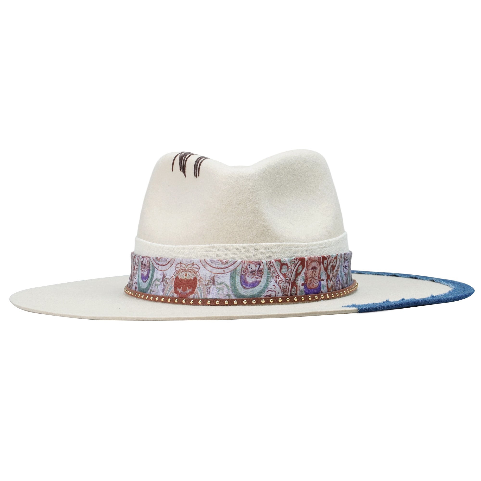 Off-White Felt Hat - Custom Patterned Fabric Strap