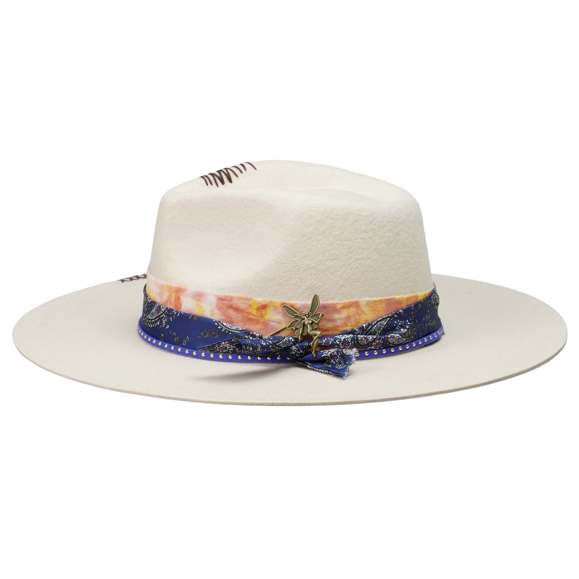 Elegant Off-White Hat with Delicate Metal Accent