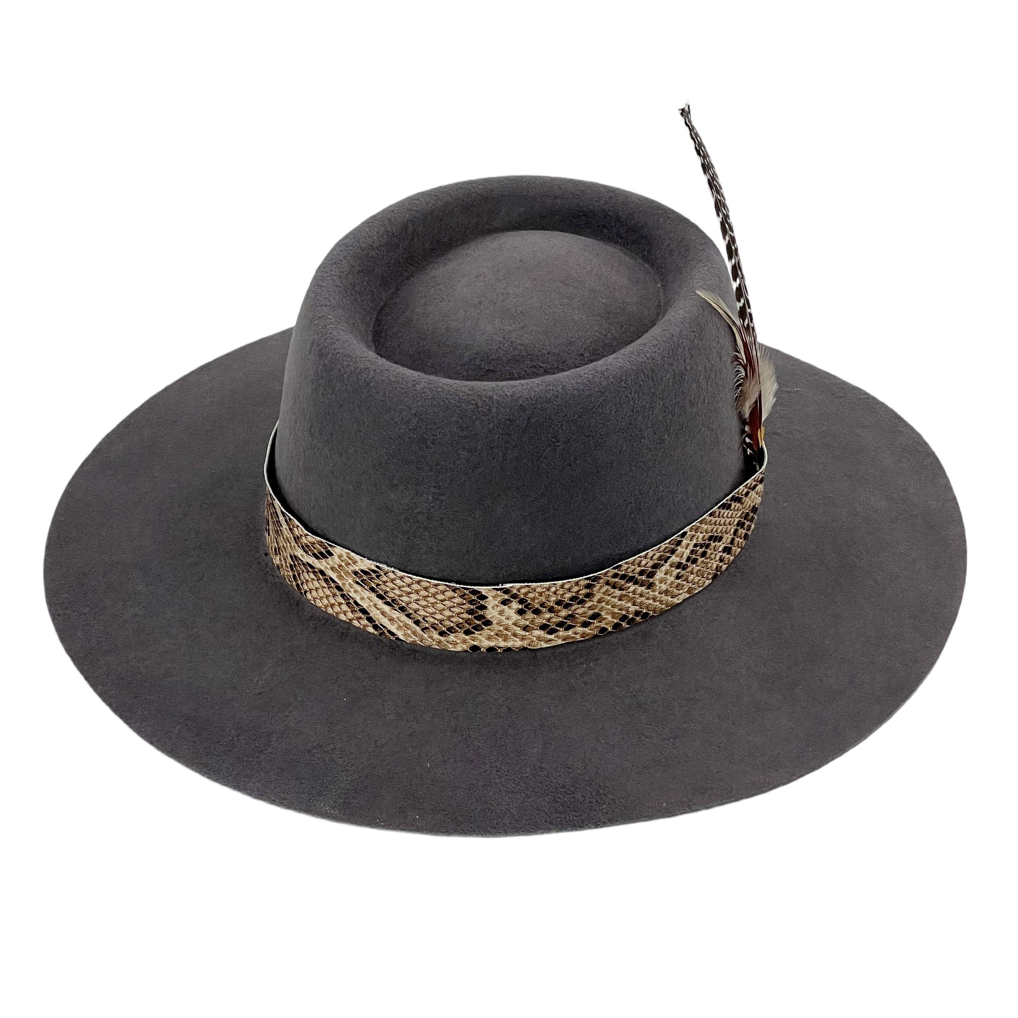 Deep Gray Gambler Hat – Custom Feather