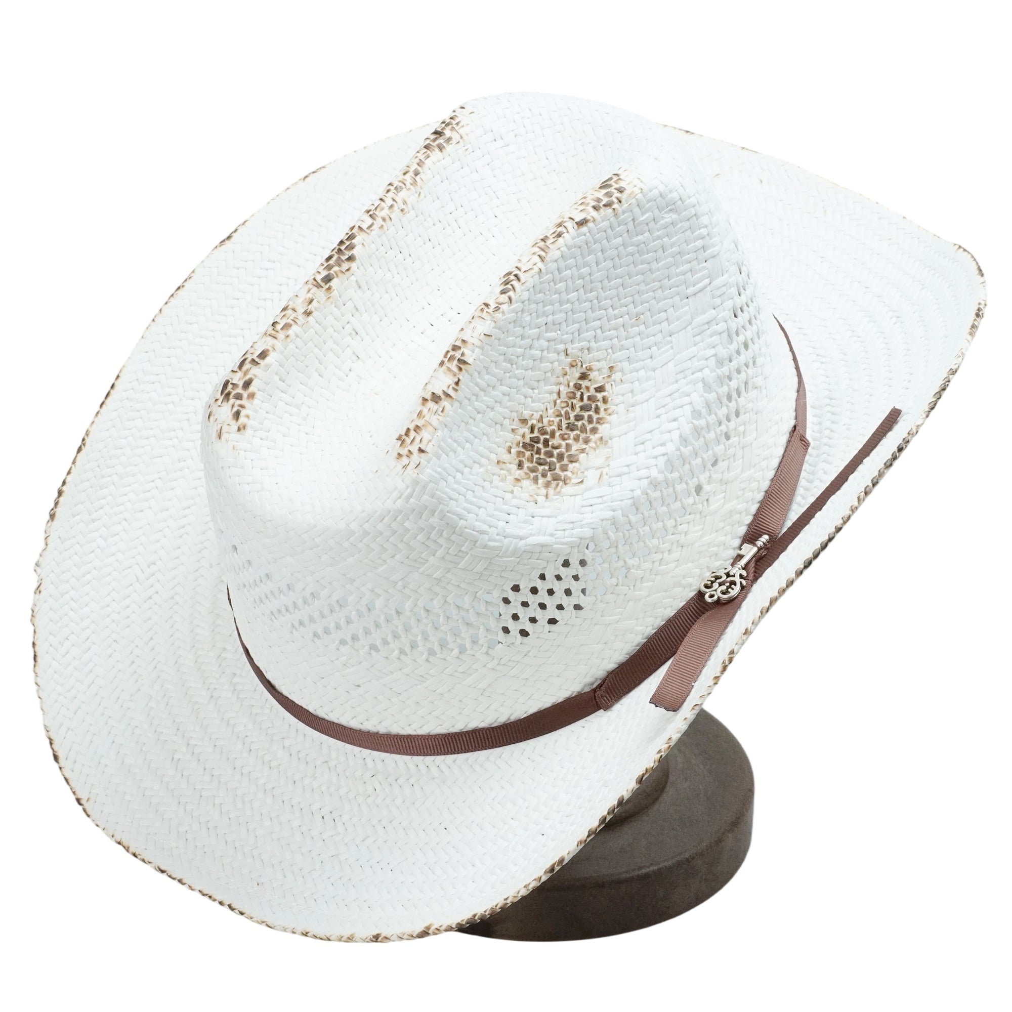White Straw Hat with Gold Key Charm & Thin Band