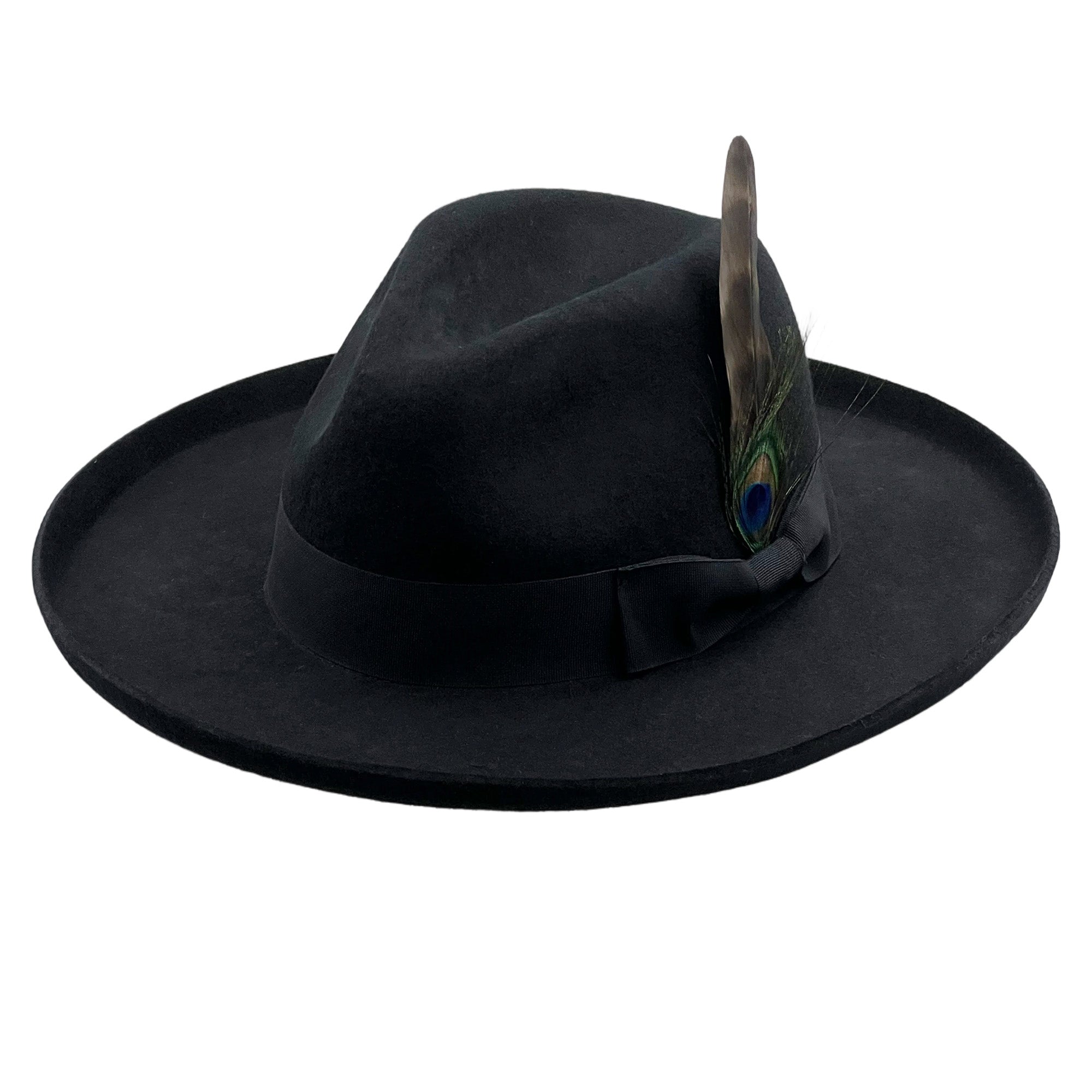 Men Black Felt Flat Brim Hat