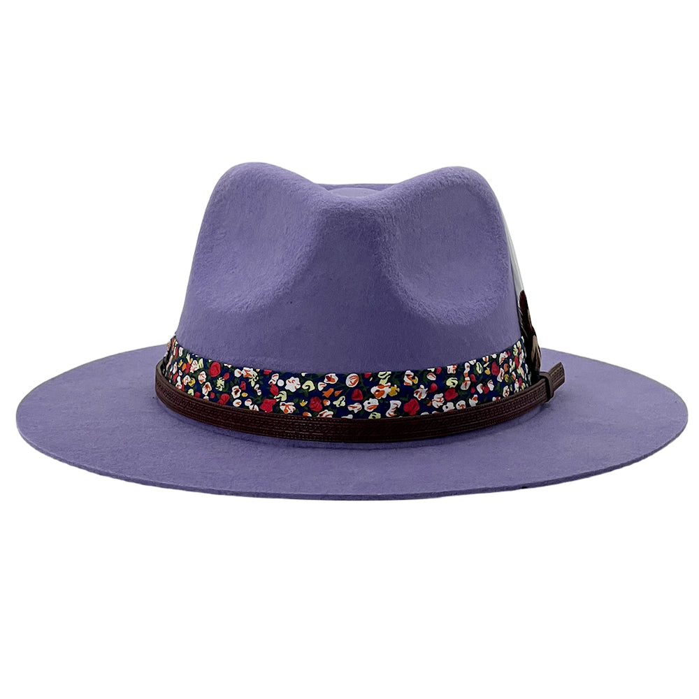 Deep Plum Flat-Brim – Feather & Floral Band
