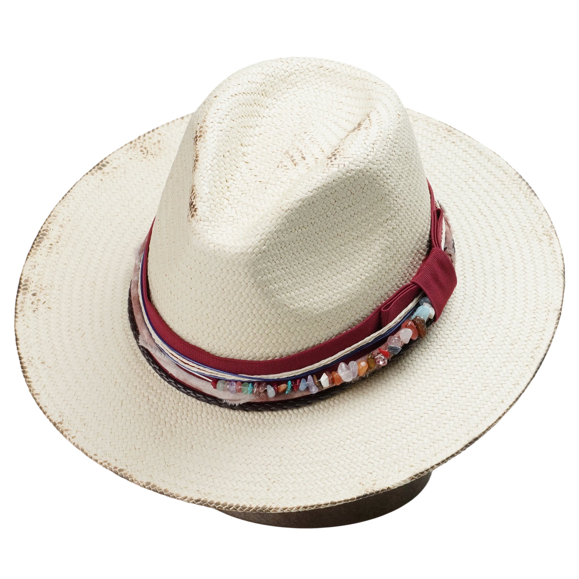 Classic Gus Crown - Off-White with Dark Red Fabric Accent