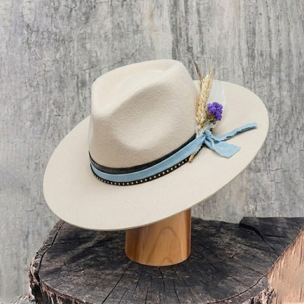 Off-White Straight Brim Felt Hat with Denim & Croc Band