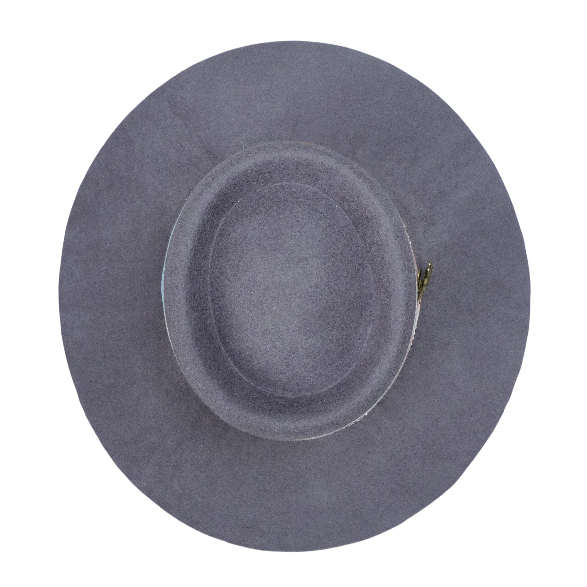 Gray Flat Brim Felt Hat with Vintage Bronze Pin