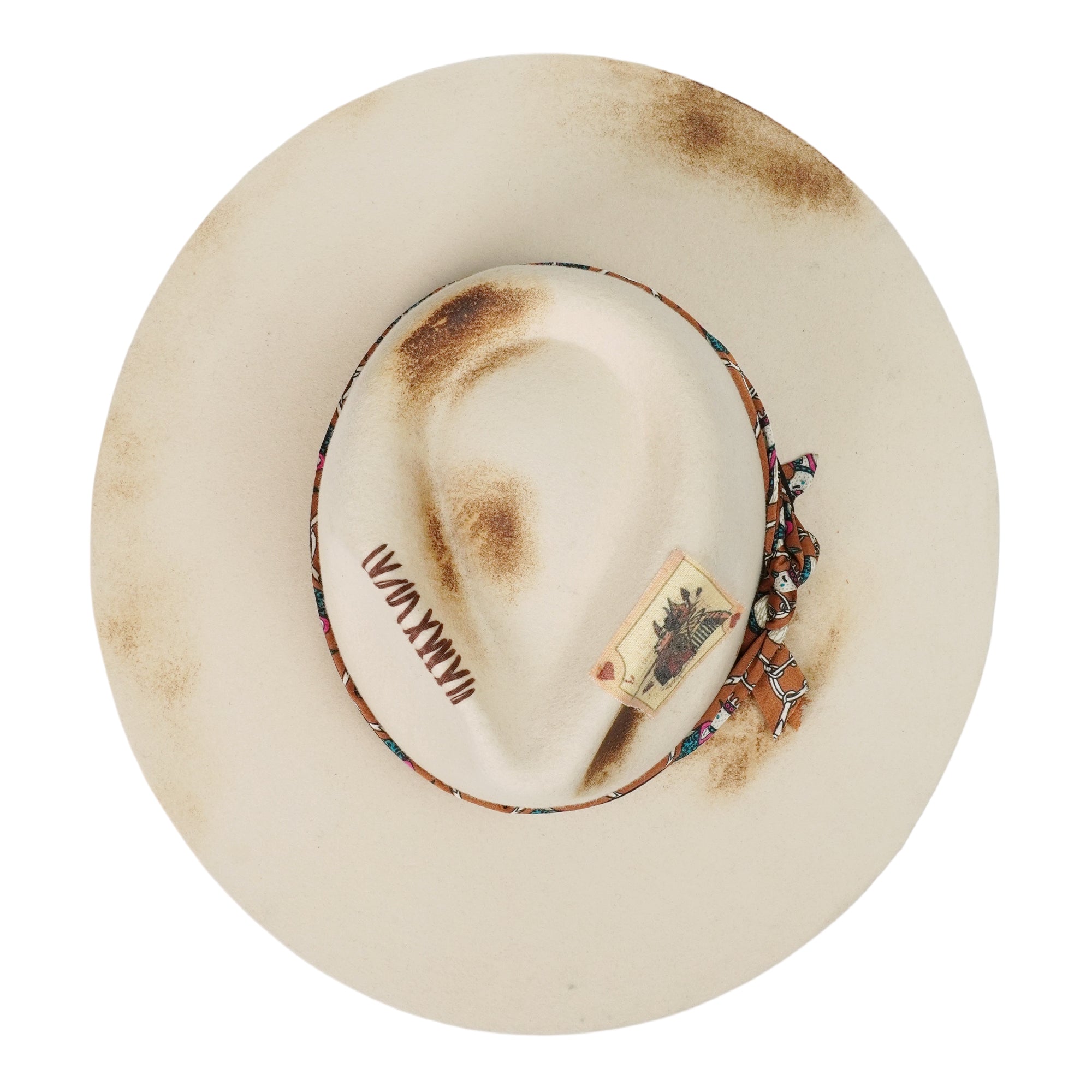 Off-White Felt Hat – Teardrop Crown, Retro Pattern Accent