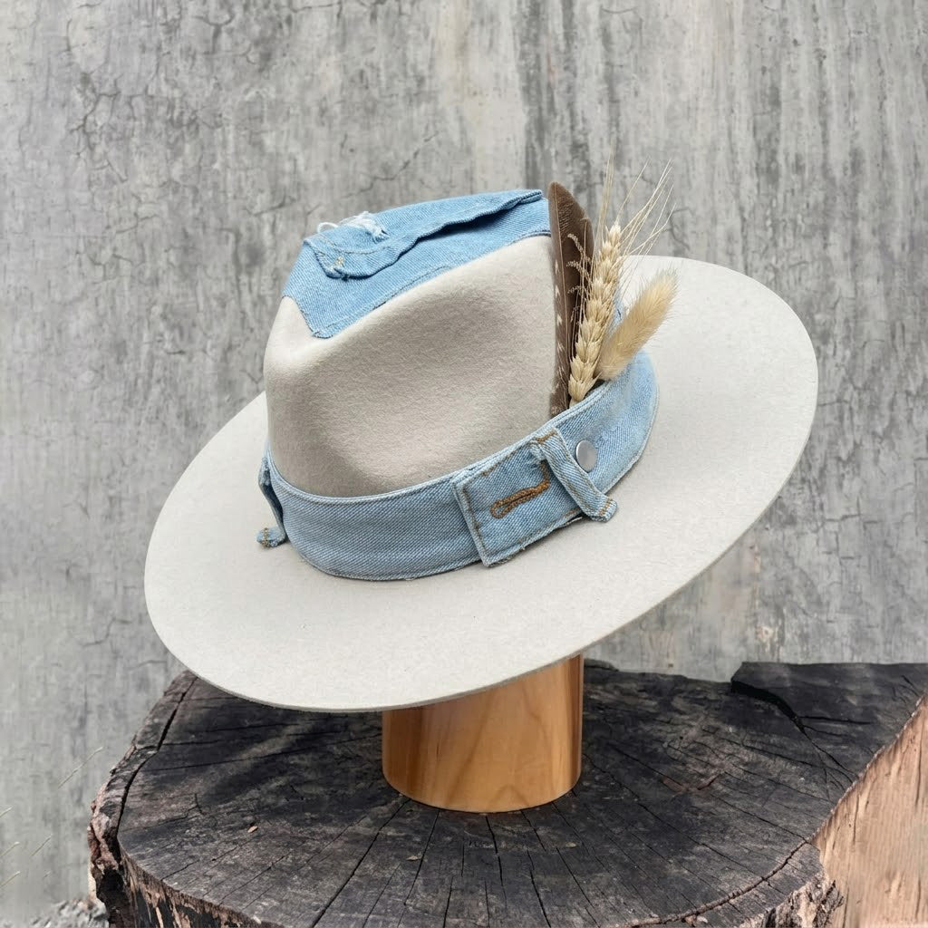 Classic Teardrop Crown - Cream with Denim & Feathers