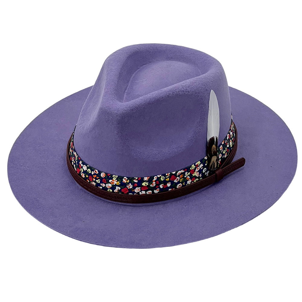 Deep Plum Flat-Brim – Feather & Floral Band