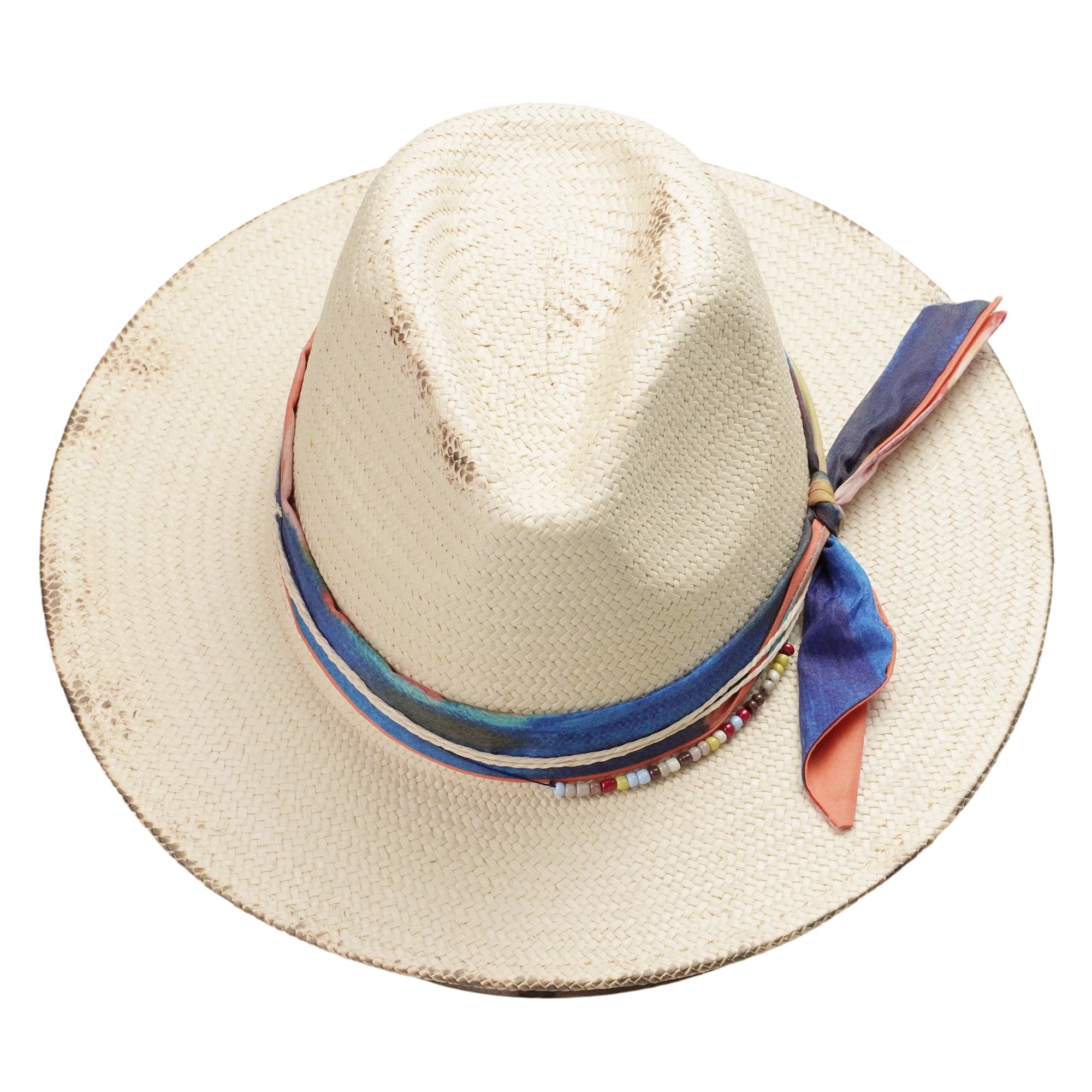 Teardrop Fedora - Beige with Vibrant Ribbon & Burnt Accent