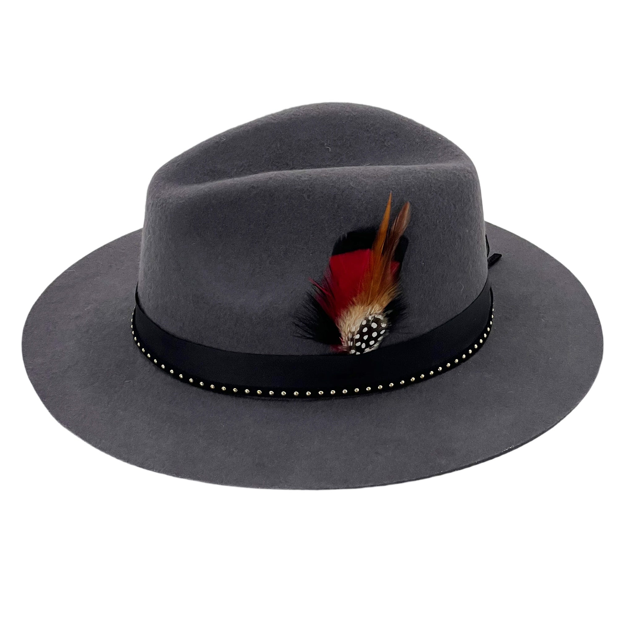 Deep Gray Wide-Brim – Bright Feather Accent