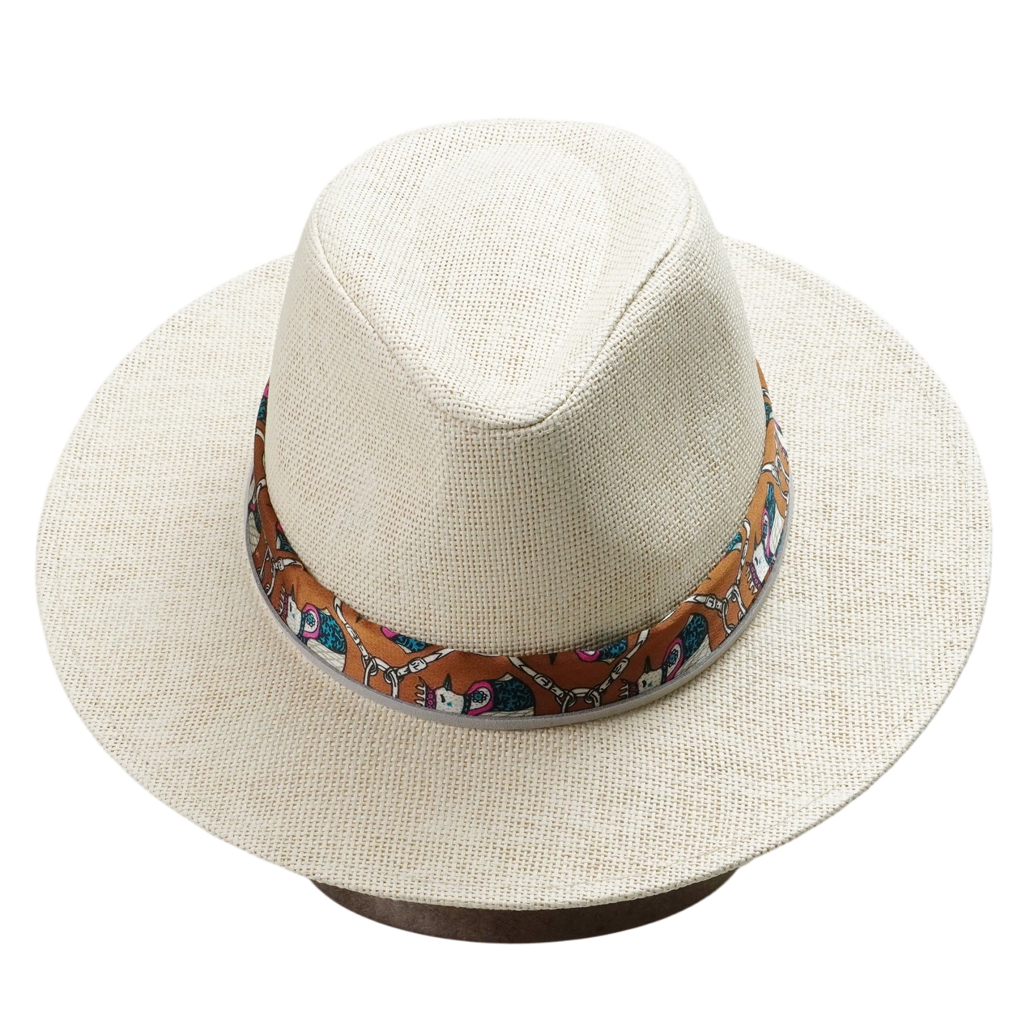 Teardrop Crown Fedora - Beige with Fabric & Thin Cord Strap