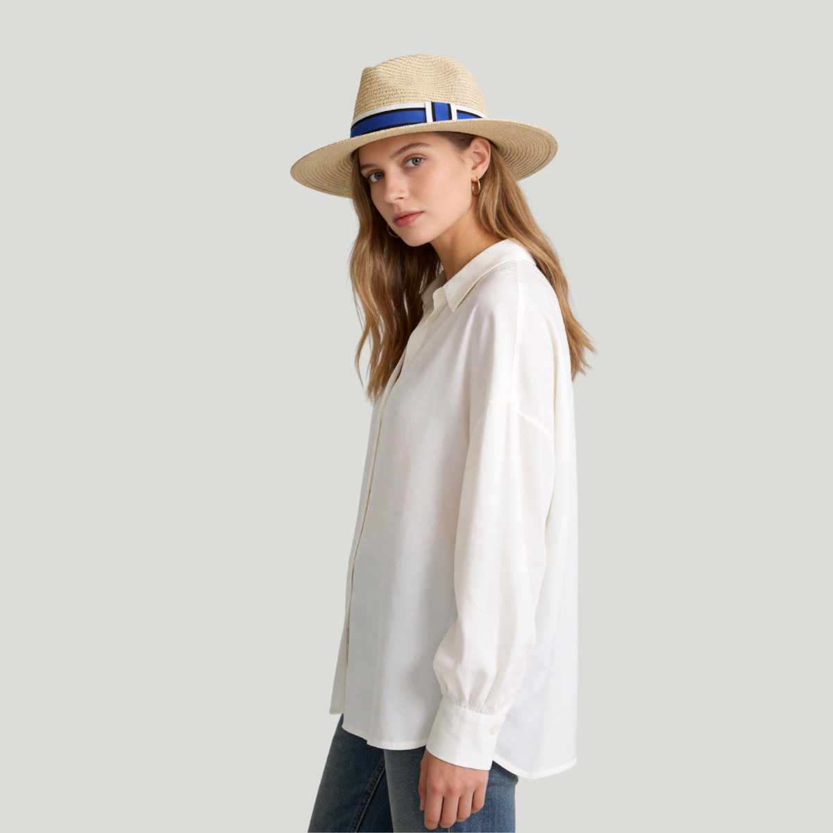 Striped Band Straw Wide Brim Hat