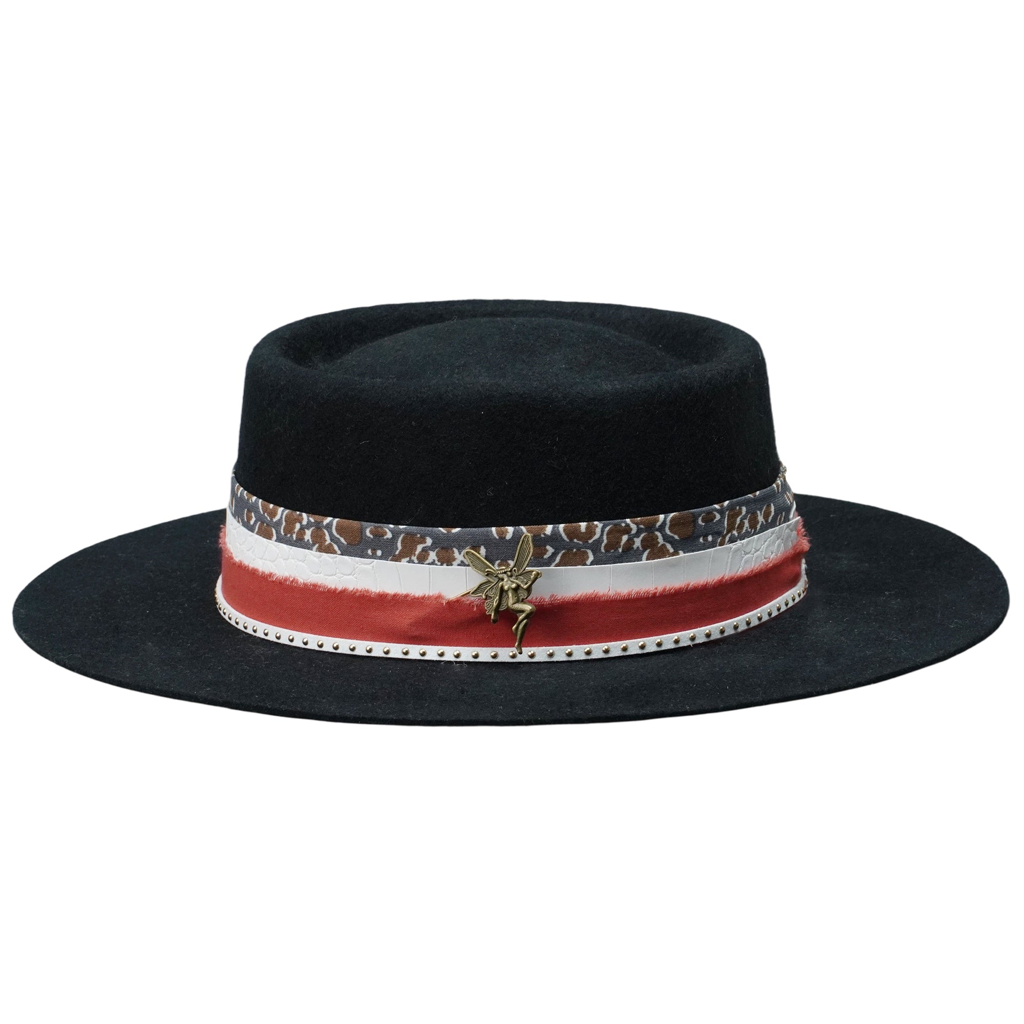 Edgy Black Hat: Custom Fabric, Metal Accent