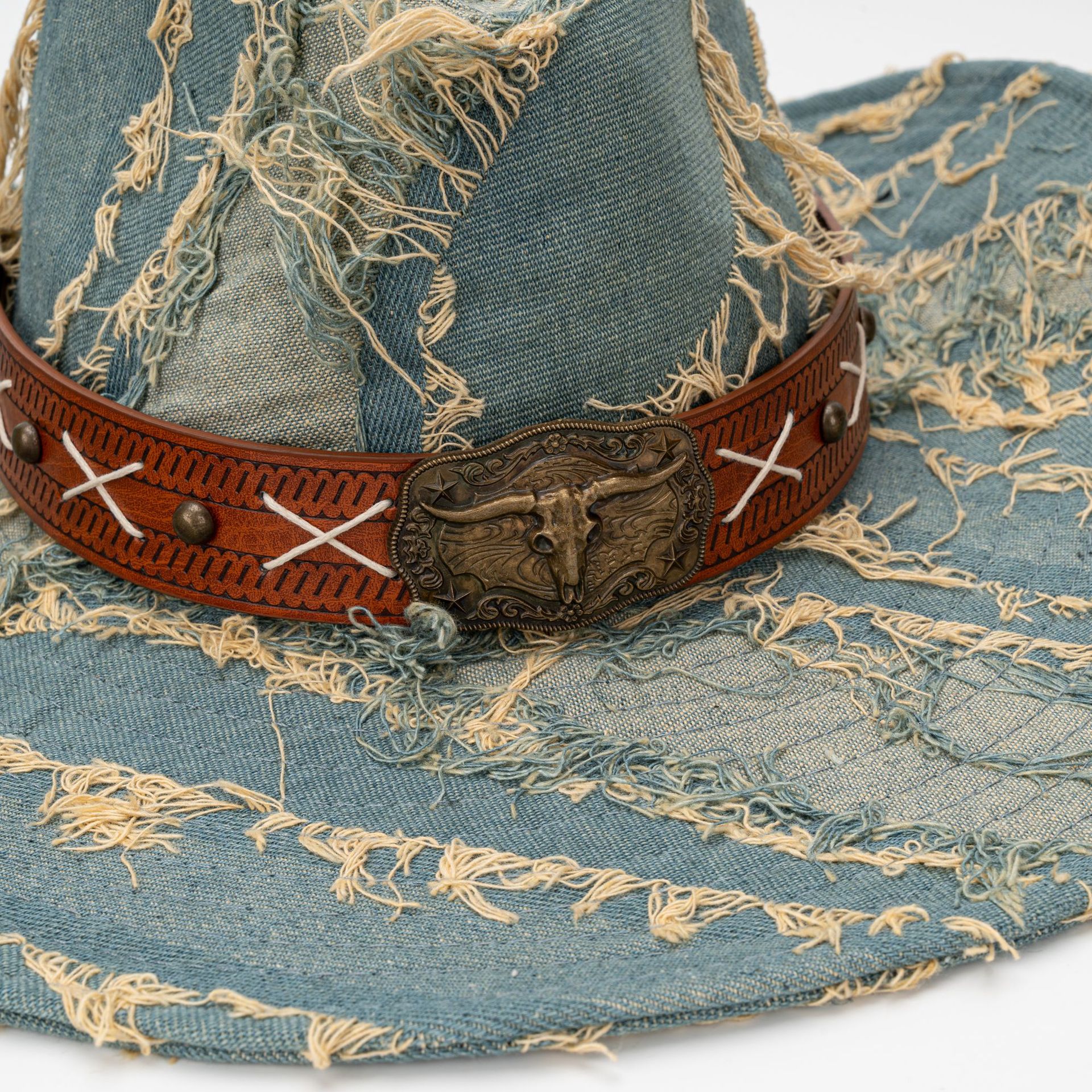 Women Denim Western Hat Vintage Blue – Carved Band