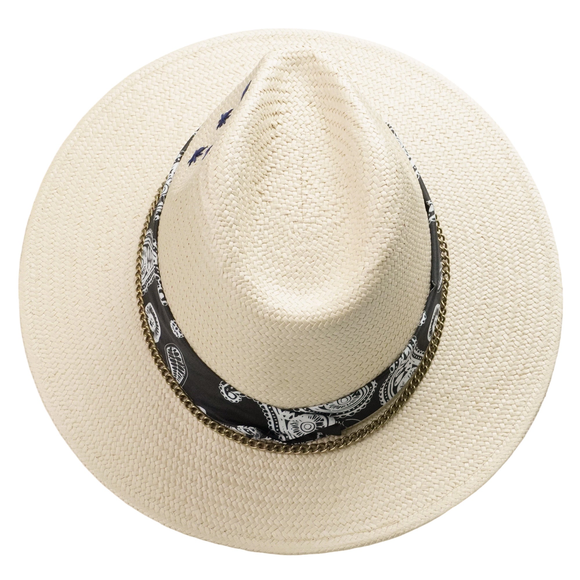 Beige Straw Hat - Classic Teardrop with Brass Chain Accent
