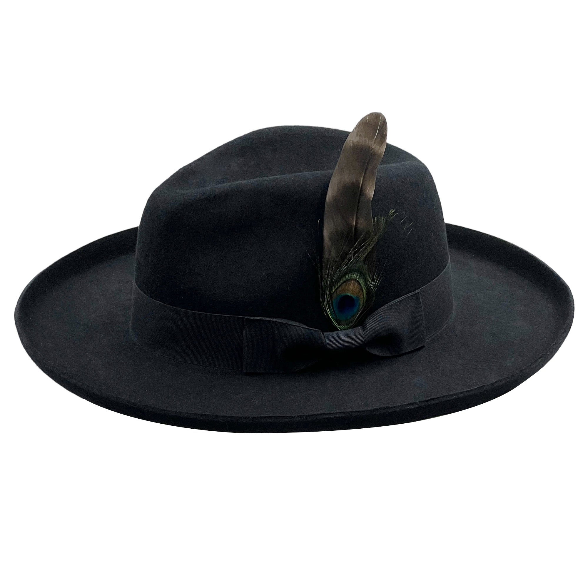 Men Black Felt Flat Brim Hat