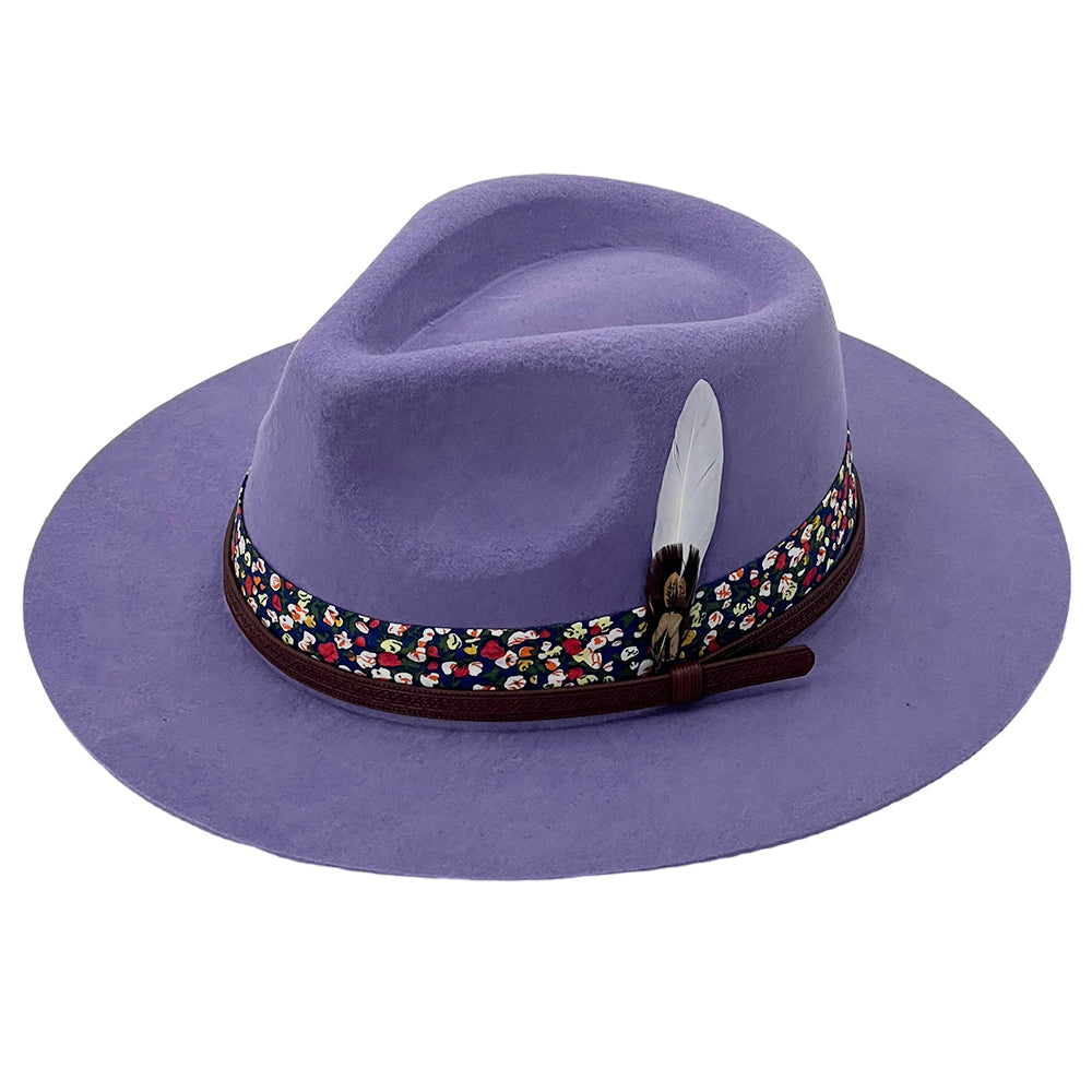 Deep Plum Flat-Brim – Feather & Floral Band