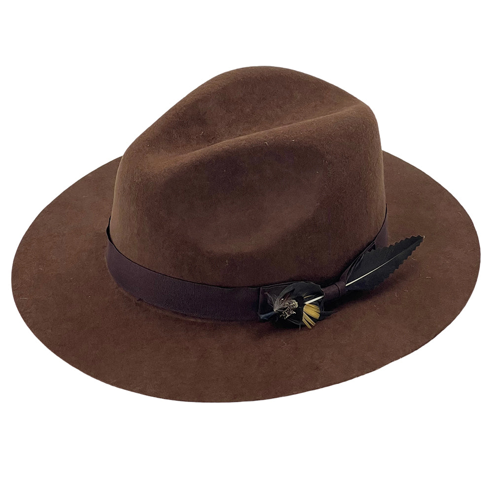 Chestnut Flat-Brim – Custom Band & Feather