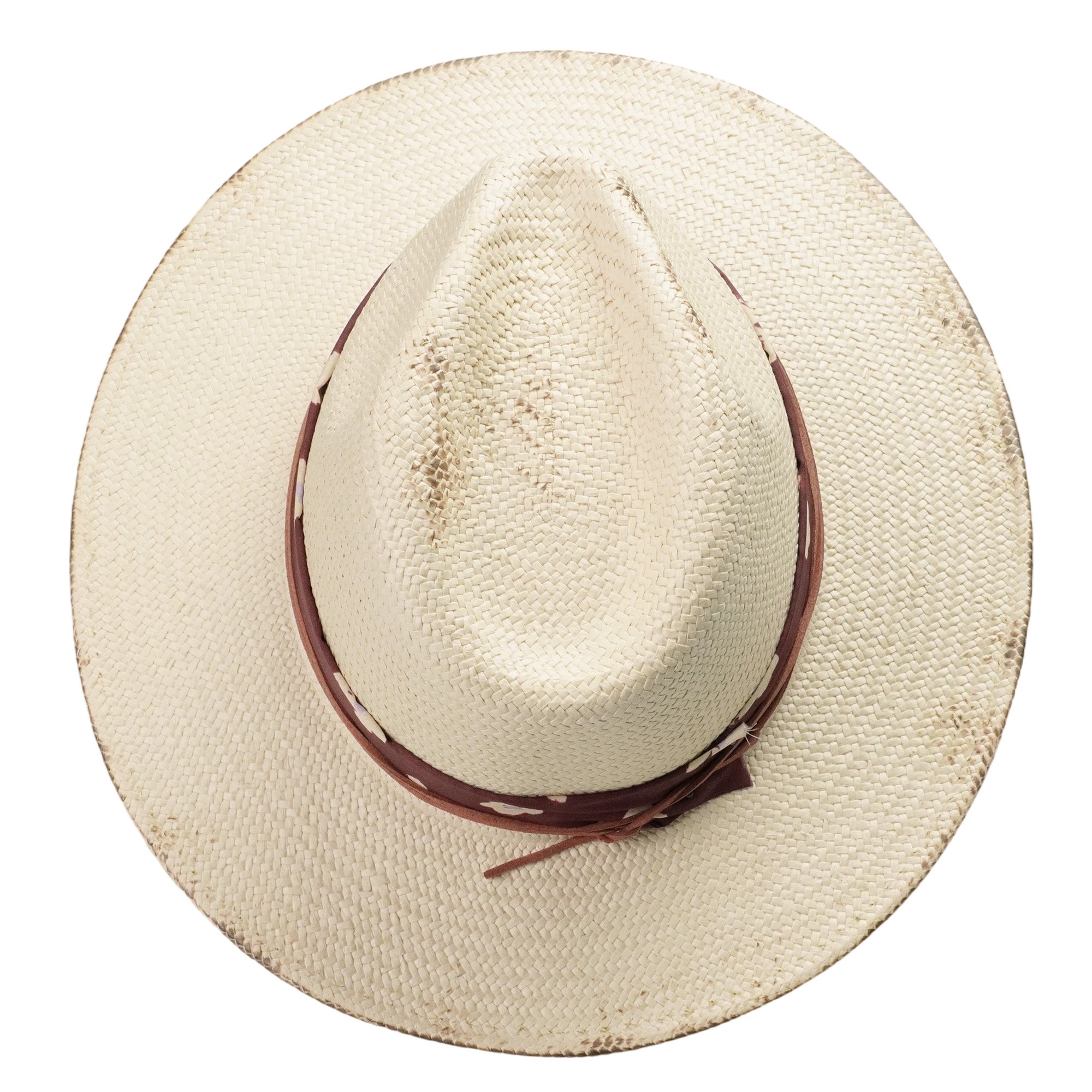 Beige Straw Hat with Floral Band & Burnt Edge Design