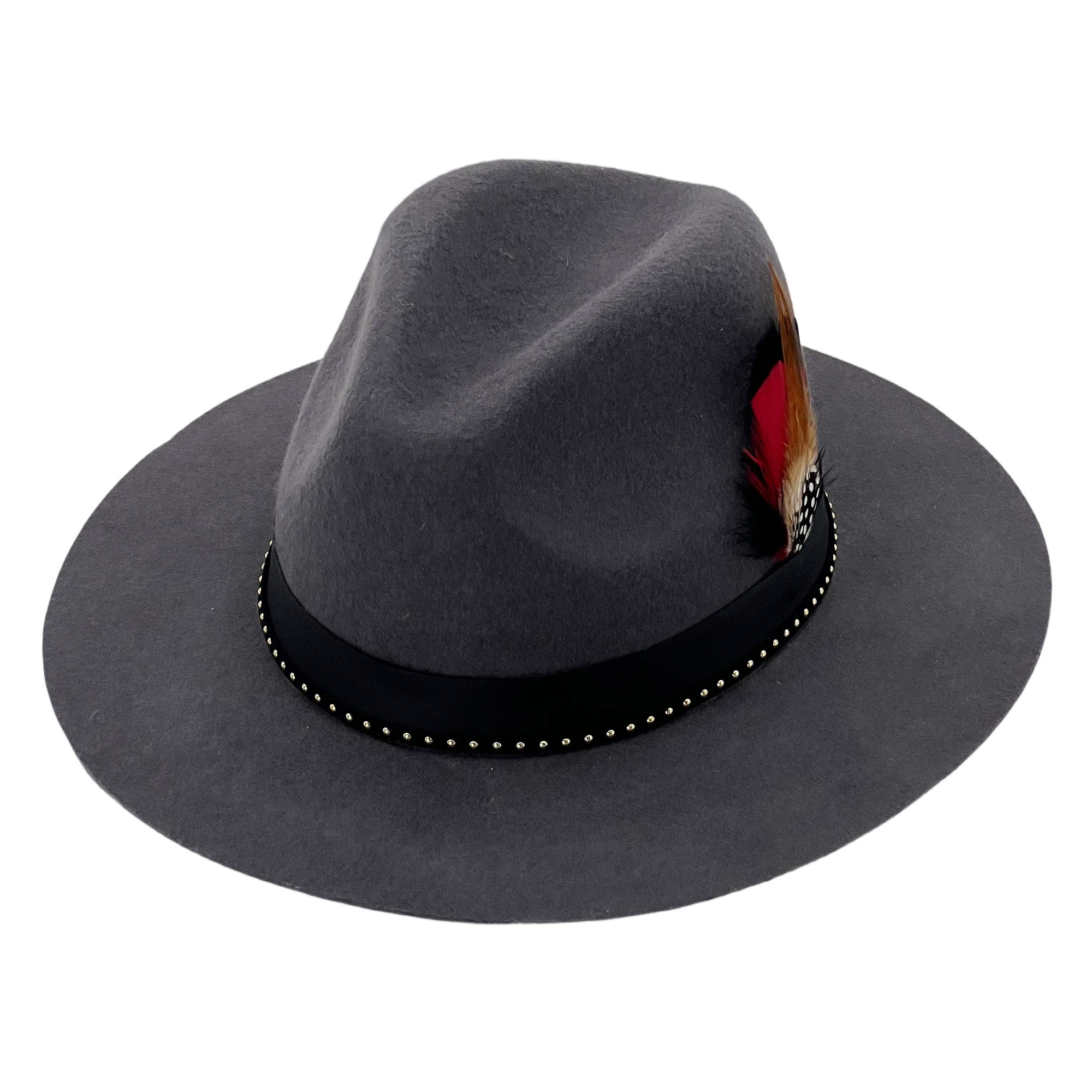 Deep Gray Wide-Brim – Bright Feather Accent