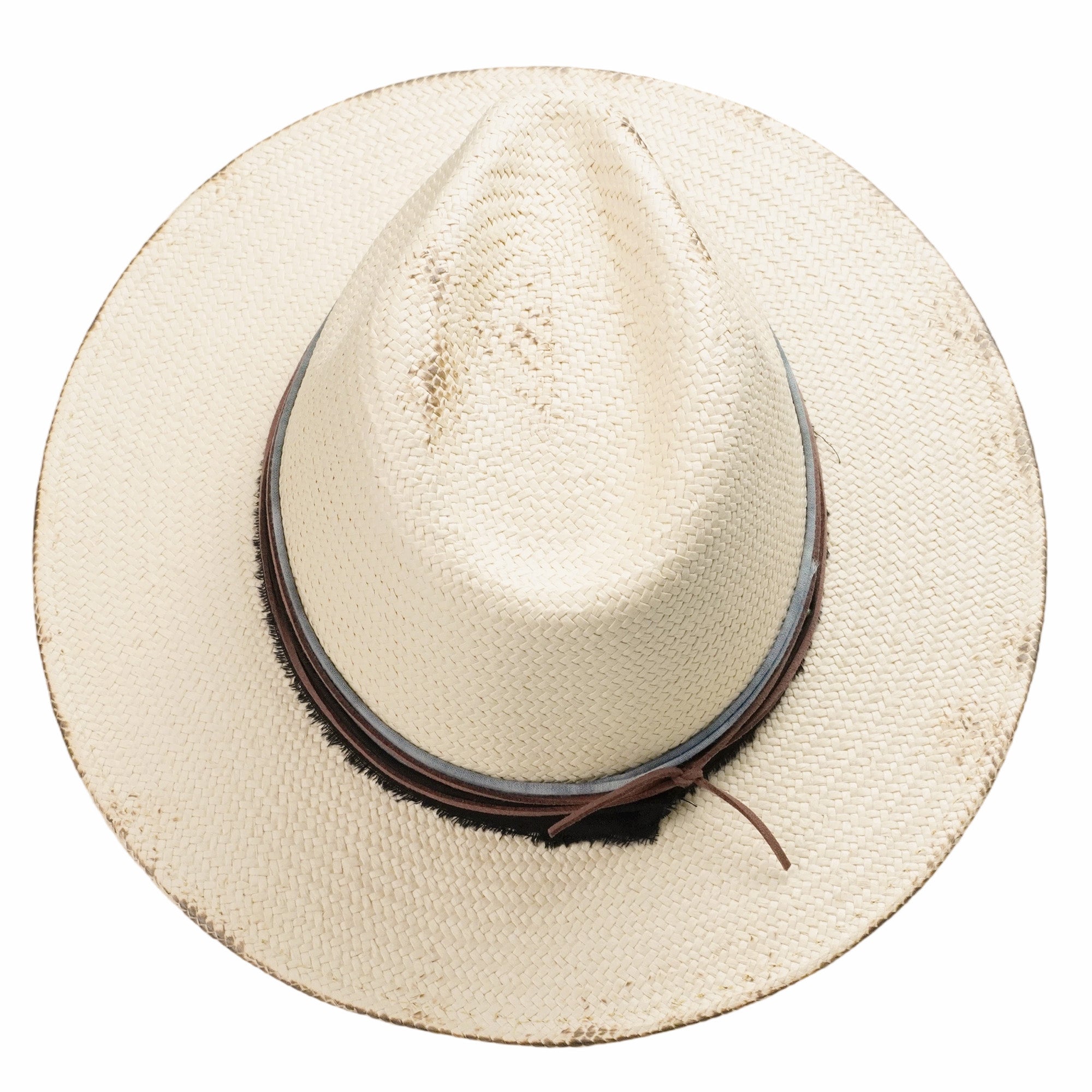 Beige Straw Hat with Brown Thin Cord & Burnt Edge Design